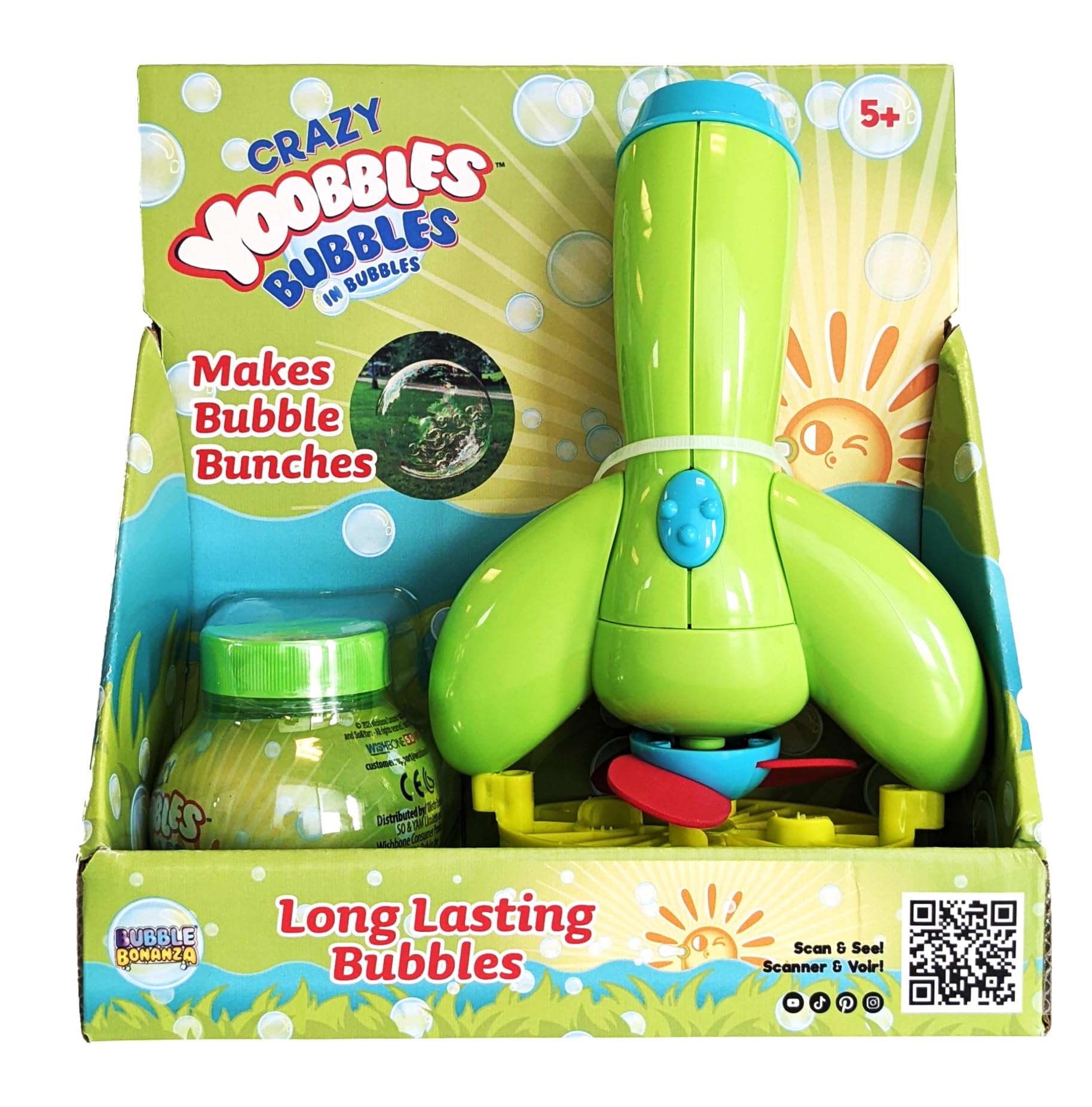 Crazy Yoobbles Bubbles in Bubbles,Machine — Bubble Blower, Bubble Maker Toy .Outdoor Toy for Kids Ages 5-9, Bubbles for Kids, Includes Bubble Gun & 3.5oz Bottle Big Bubble Solution Refill
