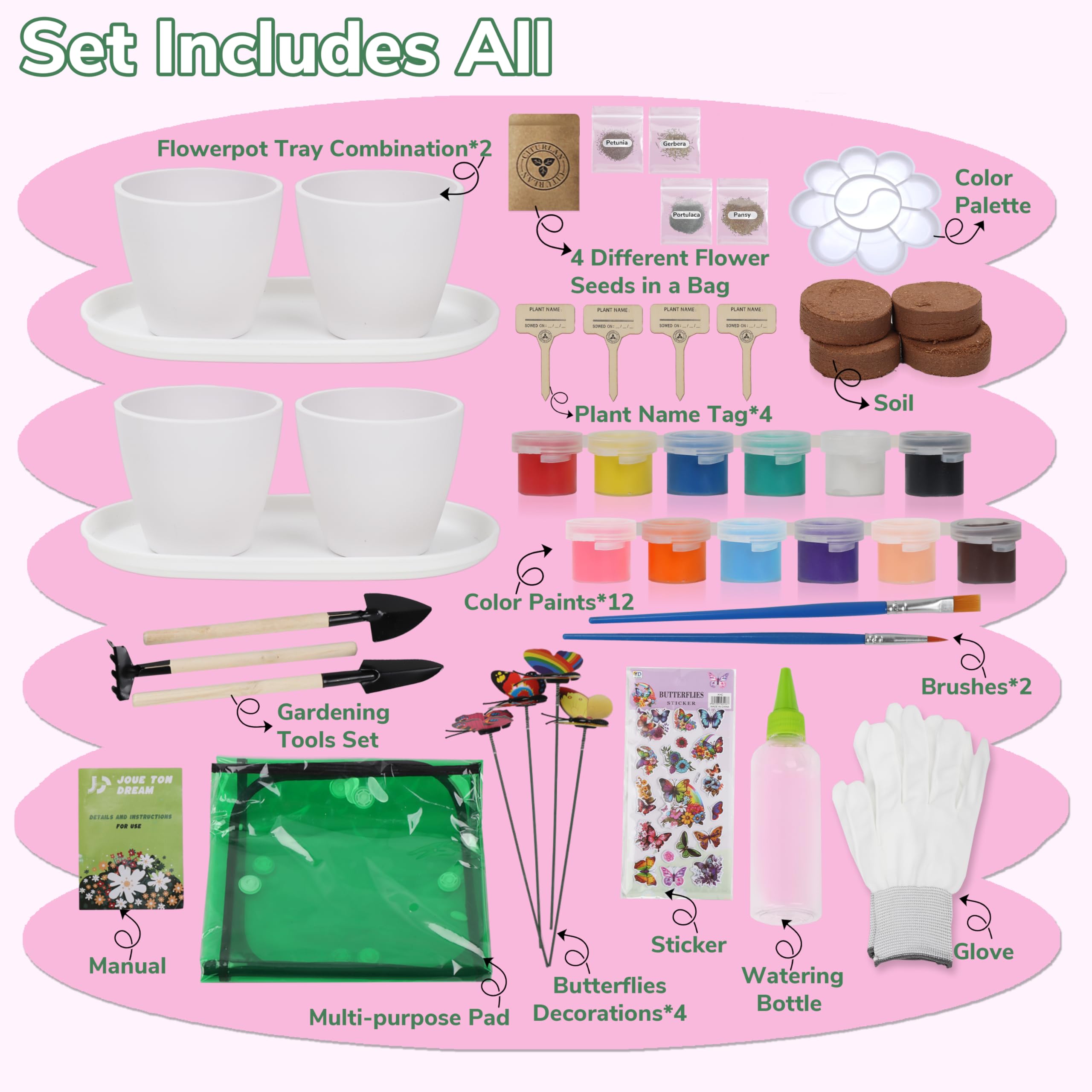 Kit de jardinería de flores de pintura y plantas con 4 macetas, juego de jardinería para niños de 8 a 12 años, kit de actividades de arte y manualidades de primavera, regalos educativos 2