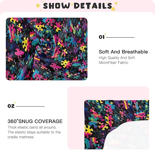 Miniatura 5 de Fitted Crib Sheets Colorful Puzzle Pattern Baby Crib Sheets for Boy & Girl Toddler Mattress Sheets 21216567