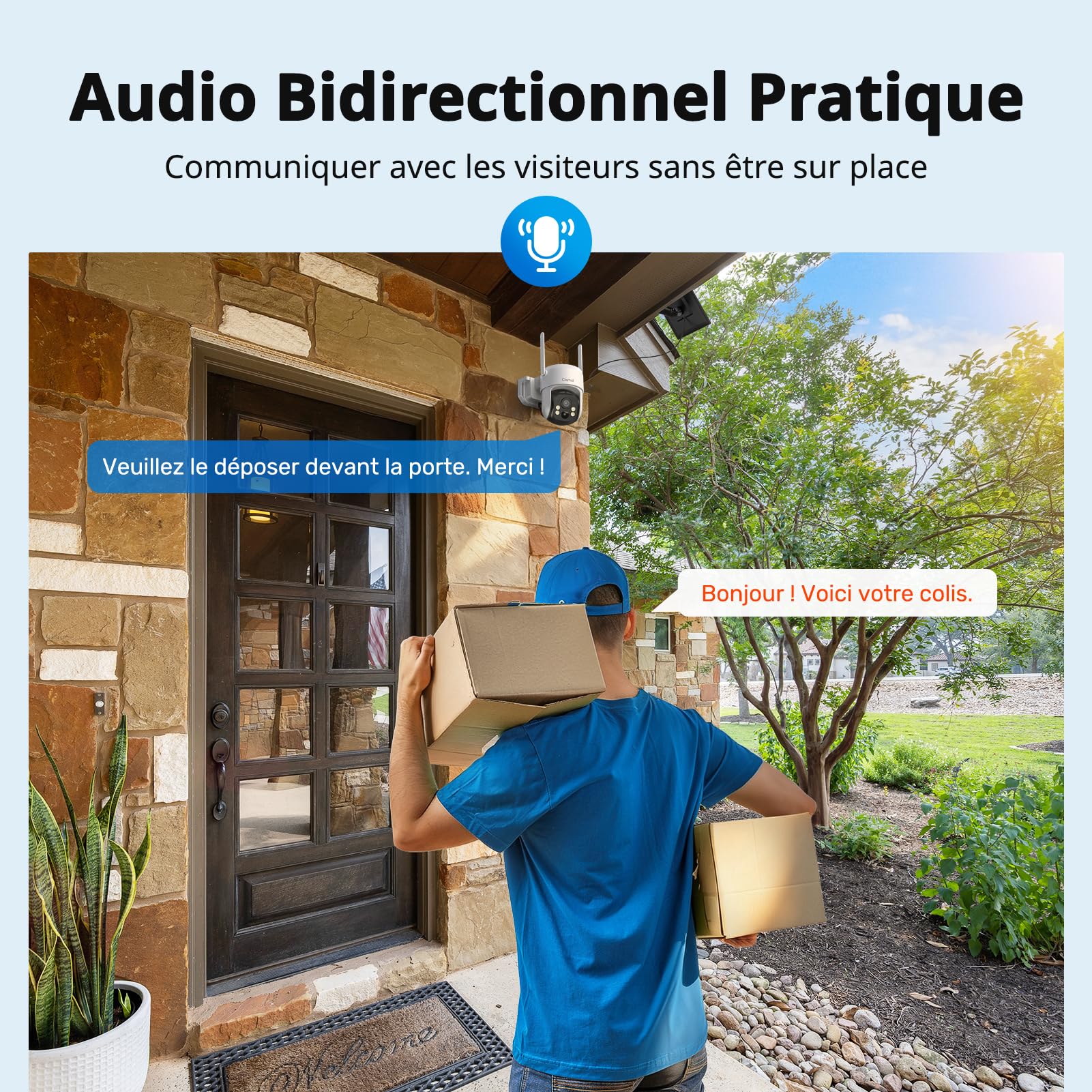 2K Camera Surveillance WiFi Exterieure sans Fil avec Panneau Solaire, 360° PTZ Camera Exterieur Batterie, 2.4Ghz, PIR Détection de Mouvement, Vision Nocturne Couleur, Audio Bidirectionnel