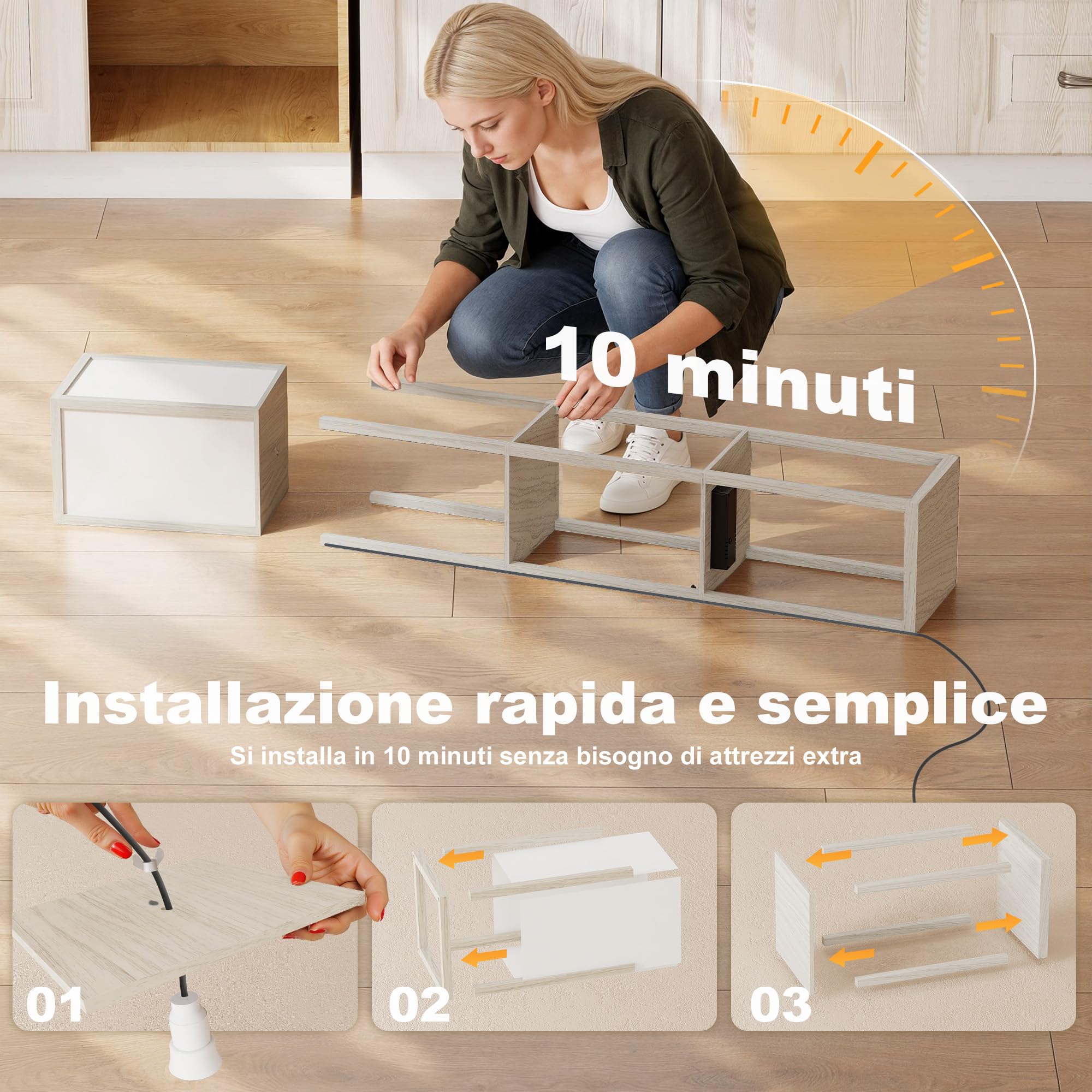 HOMCOM Lampada da Terra LED con Ripiani, Lampada Moderna con Interruttore a Pedale e Porte USB, Temperatura della Luce Regolabile per Soggiorno e Camera da Letto, Bianco e Rovere