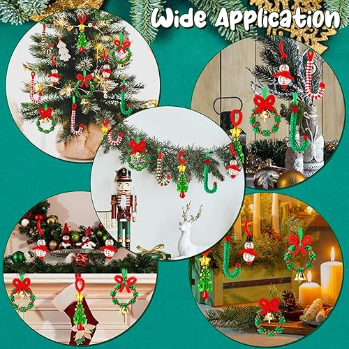 Miniatura 5 de AWHETIE Manualidades de Navidad para adultos, 40 juegos de adornos de cuentas, incluye 20 piezas de corona con campana, 5 muñecos de nieve, 5 piezas