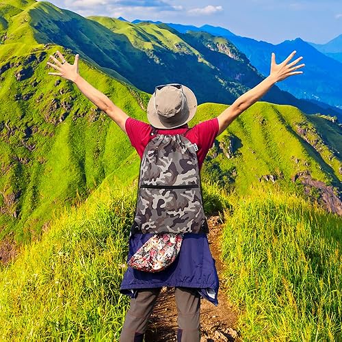 Miniatura 6 de CALACH Mochila deportiva con cordón, bolsa de gimnasio para yoga, viajes, para mujeres y hombres, tamaño grande con bolsillos con cremallera, MARRÓN