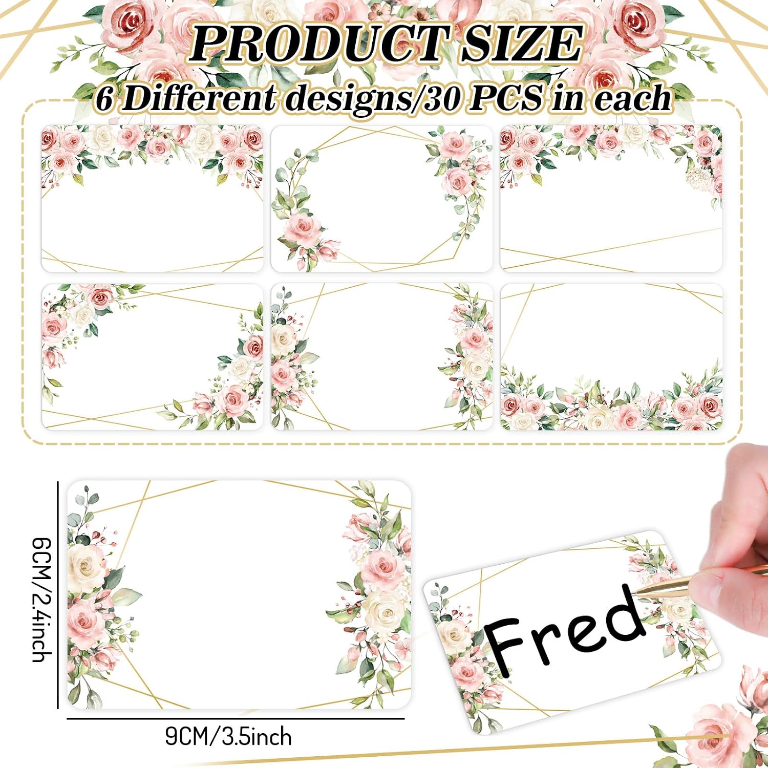 Whaline 180 Pcs Back to School Floral Name Tag Stickers Pink Flower Rectangle Nameplate Stickers Classroom Bulletin Board Decoration Label Decal for Office School Desk Wall Message Board, 6 Designs image 2