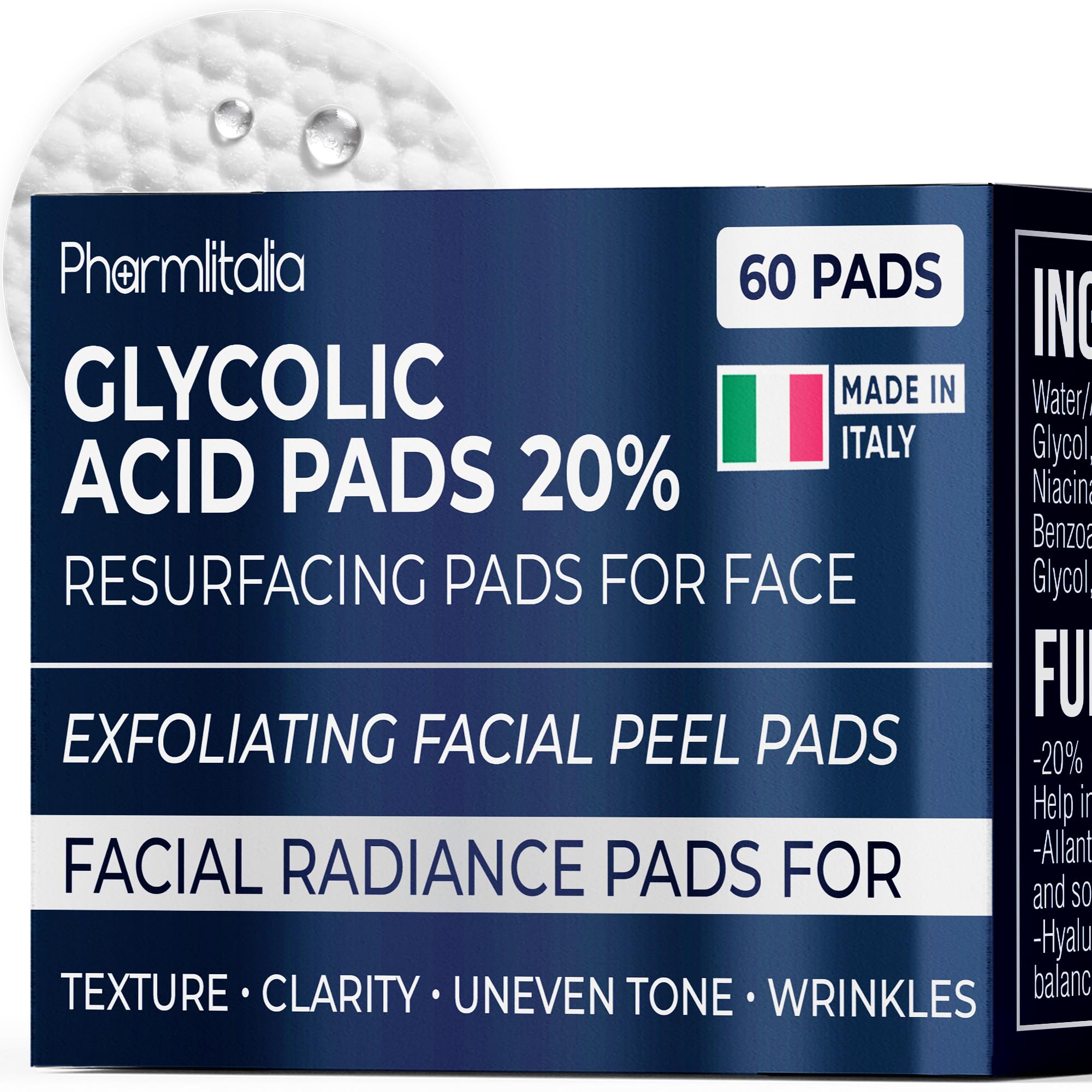 Glycolic Acid Pads - Resurfacing Pads for Face 20% - Exfoliating Peel Pad for Body and Dark Spots - Fine Lines and Wrinkles - 60 Count