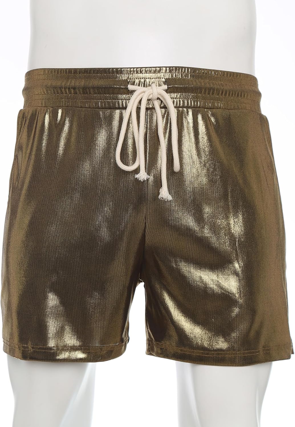 ranrann Mens Metallic Drawstring Shorts Shiny Sparkly Rave Outfit Holographic Booty Shorts with Pockets