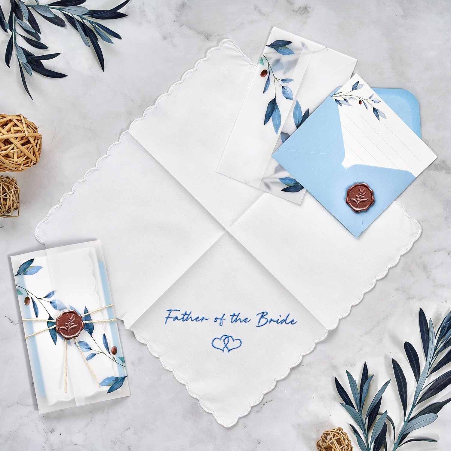 W&F GIFT Handkerchief - 12" x 12" - Something Blue for Bride on Wedding Day - Bridal Weddings Hankie - Image 4