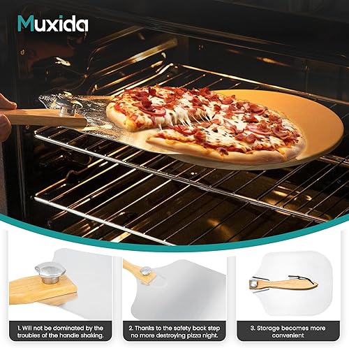 Miniatura 4 de Cortador de pizza de aluminio, 12 x 14 pulgadas de metal (12 x 14 pulgadas), mango de madera plegable, bolsa de almacenamiento