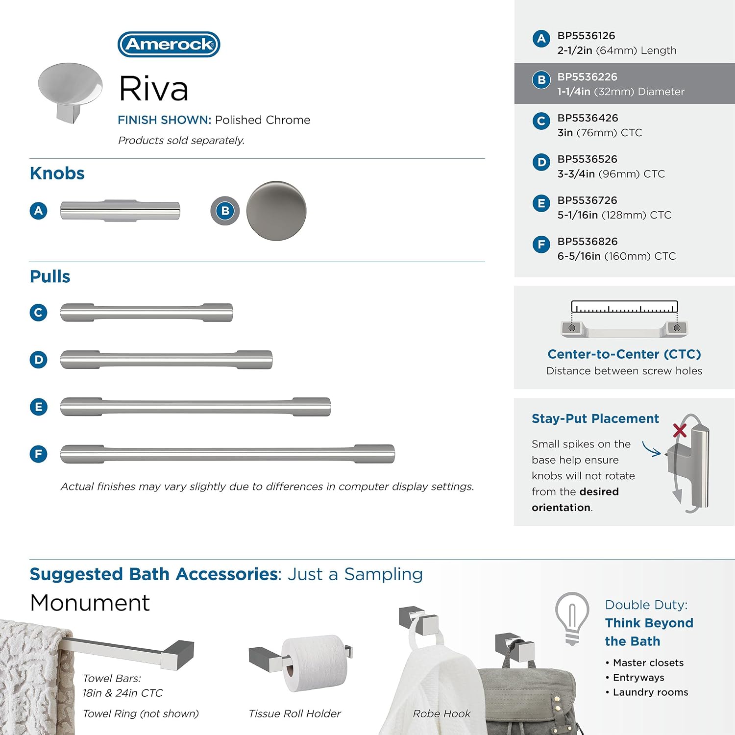 Amerock | Cabinet Knob | Polished Chrome | 1-1/4 inch (32 mm) Diameter | Riva | 1 Pack | Drawer Knob | Cabinet Hardware
