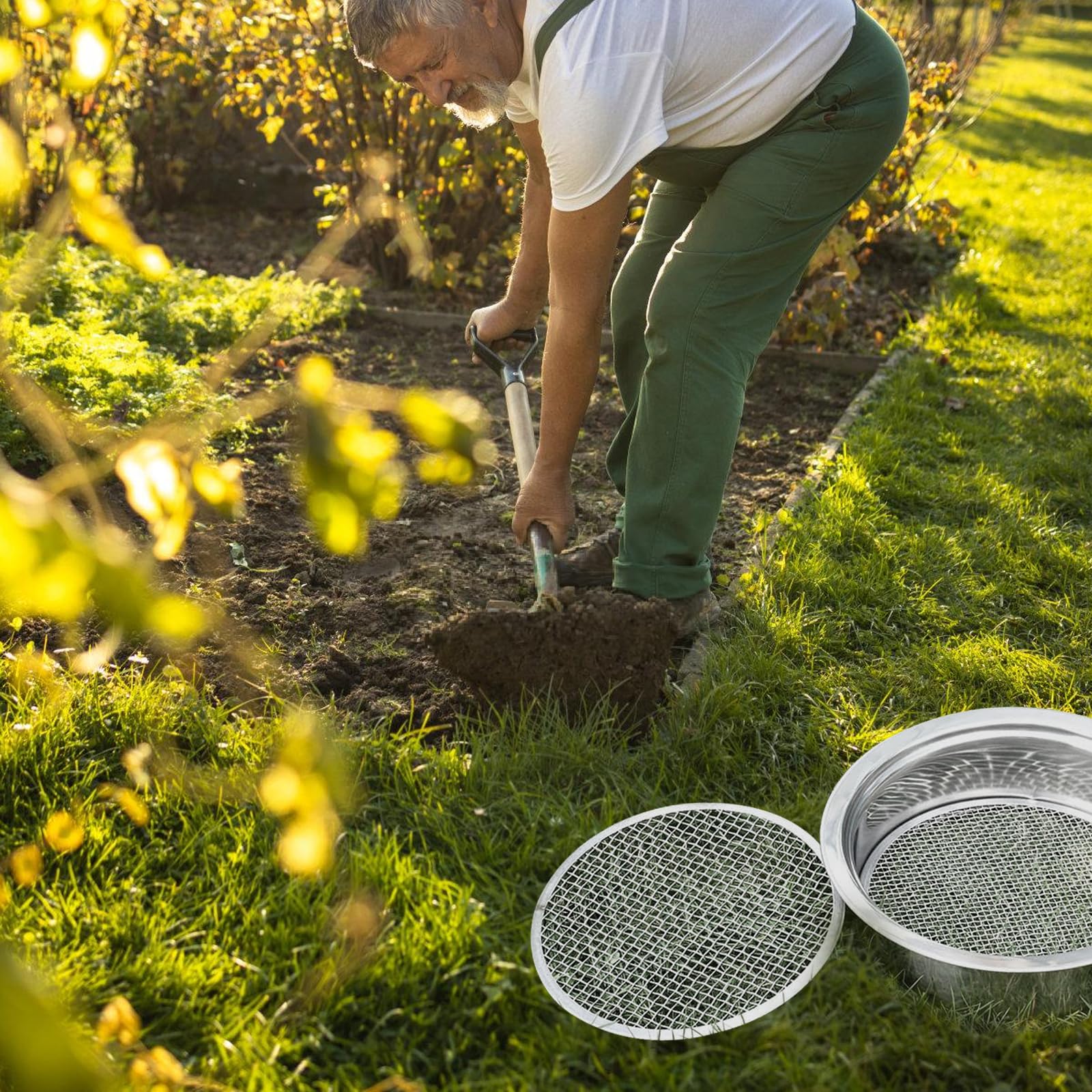 Tamis De Jardin Rond 25cm Tamis De Jardin en Acier Inoxydable, 5en1 Tamis Jardin avec 5 Tamis Interchangeables Ø 1,3,6,9,12 Mm Tamis À Compost pour Terre, Compost, Semences, Sable