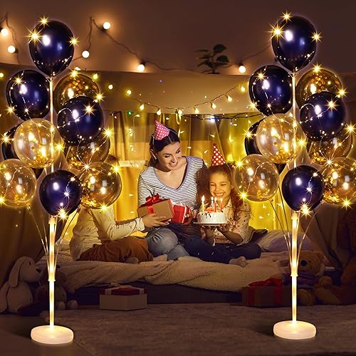 Miniatura 5 de Sosation Juego de 2 soportes de columna para globos de suelo con 40 globos y soporte de luz LED, ideal para baby shower, cumpleaños, boda,