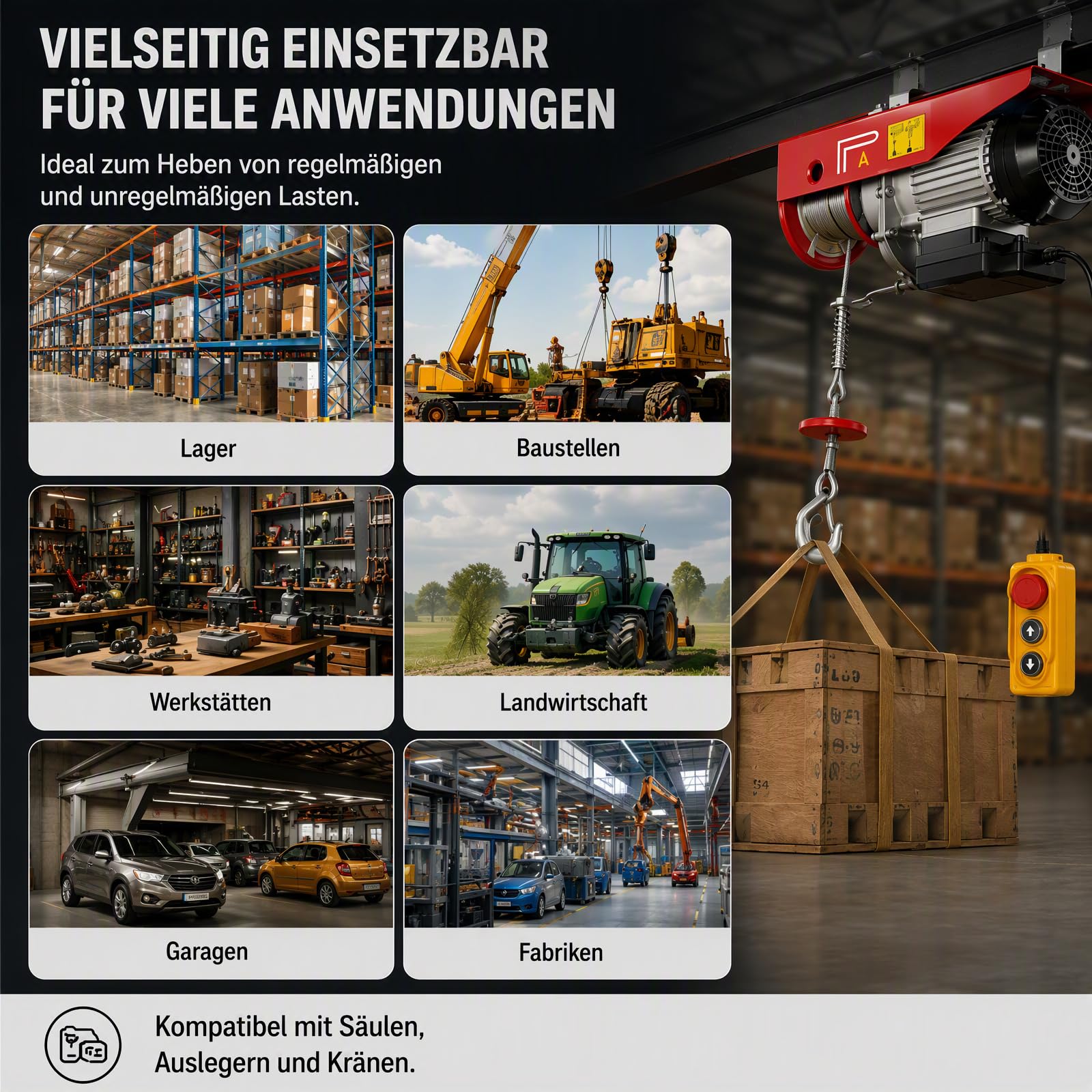 Aluminium Seilwinde Elektrisch Wetterfest 230V Schutzart IP40
