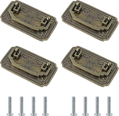 Miniatura 8 de MY MIRONEY Paquete de 4 tiradores colgantes de bronce antiguo, manijas de cajón de fianza, tiradores de anillo de tocador, centros de agujeros de