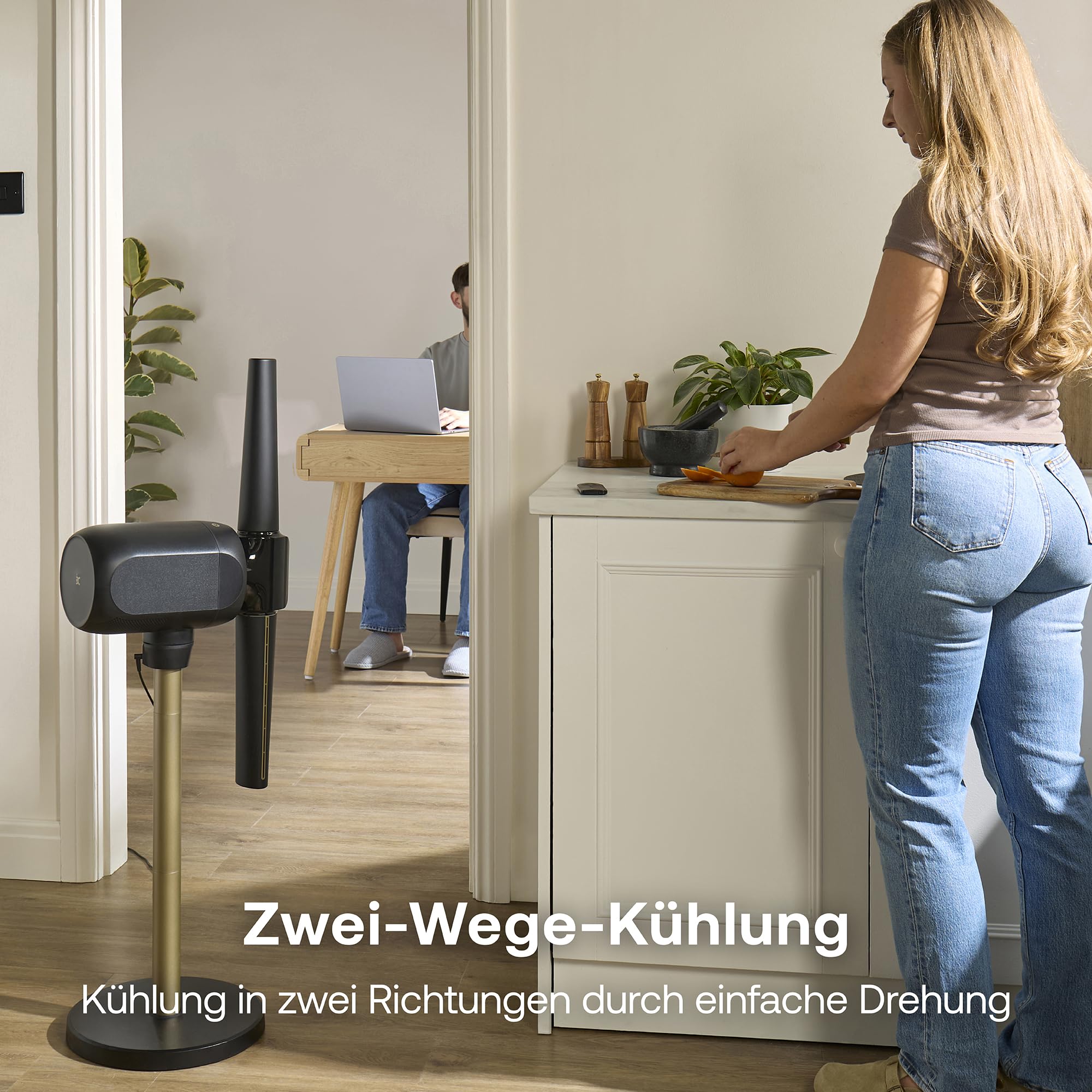 DIMPLEX FlexBlade Flügelloser Standventilator, Zwei-Wege-Kühlung 2×180°, Oszillierend 90°, 20m Reichweite, 36dB, Magnetische Fernbedienung, 5 Geschwindigkeitsstufen