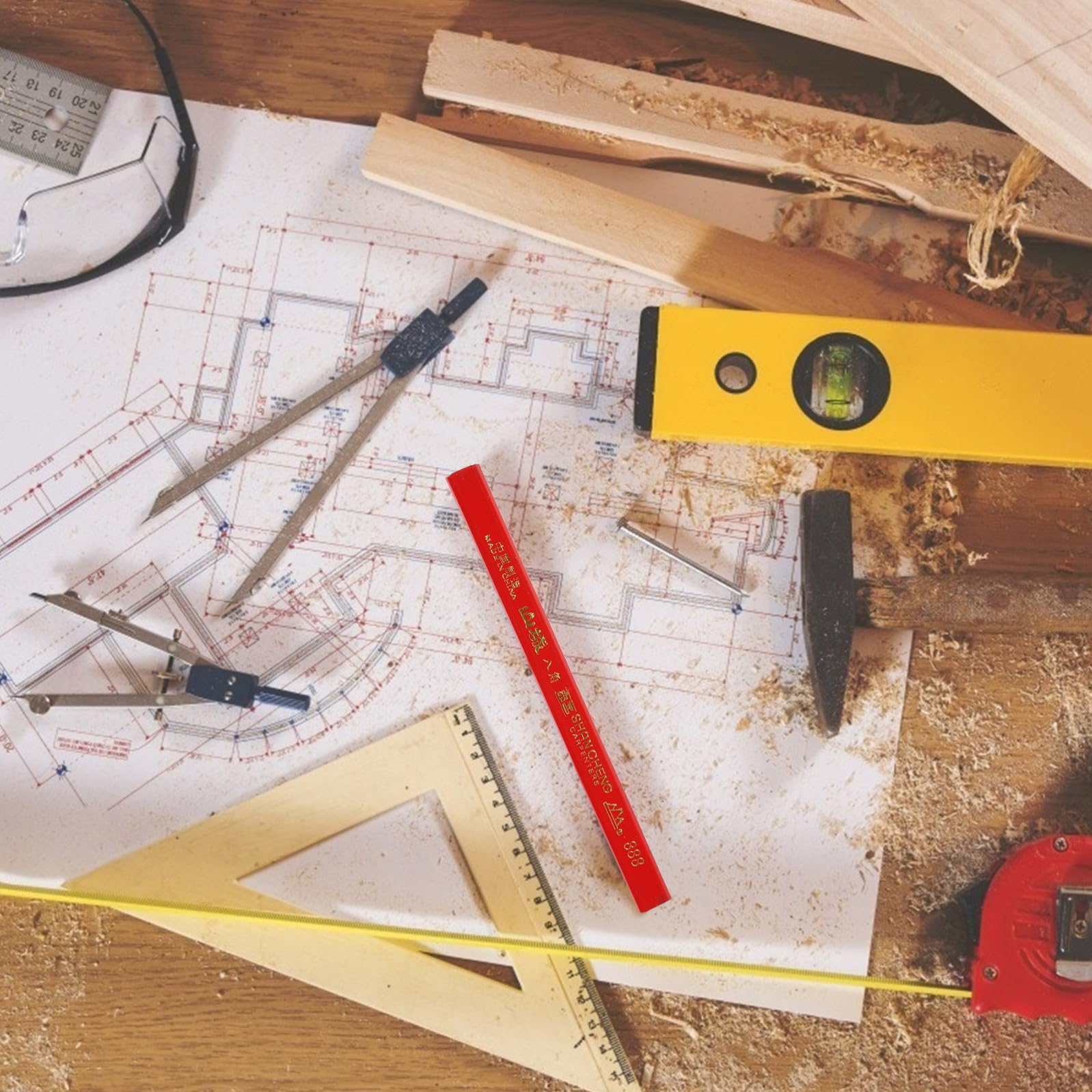 Operitacx 72 Matite per Carpentiere Rosse in Legno Ottagonali Dura per Scrivere su Superfici Irregolari e Lavori di Falegnameria