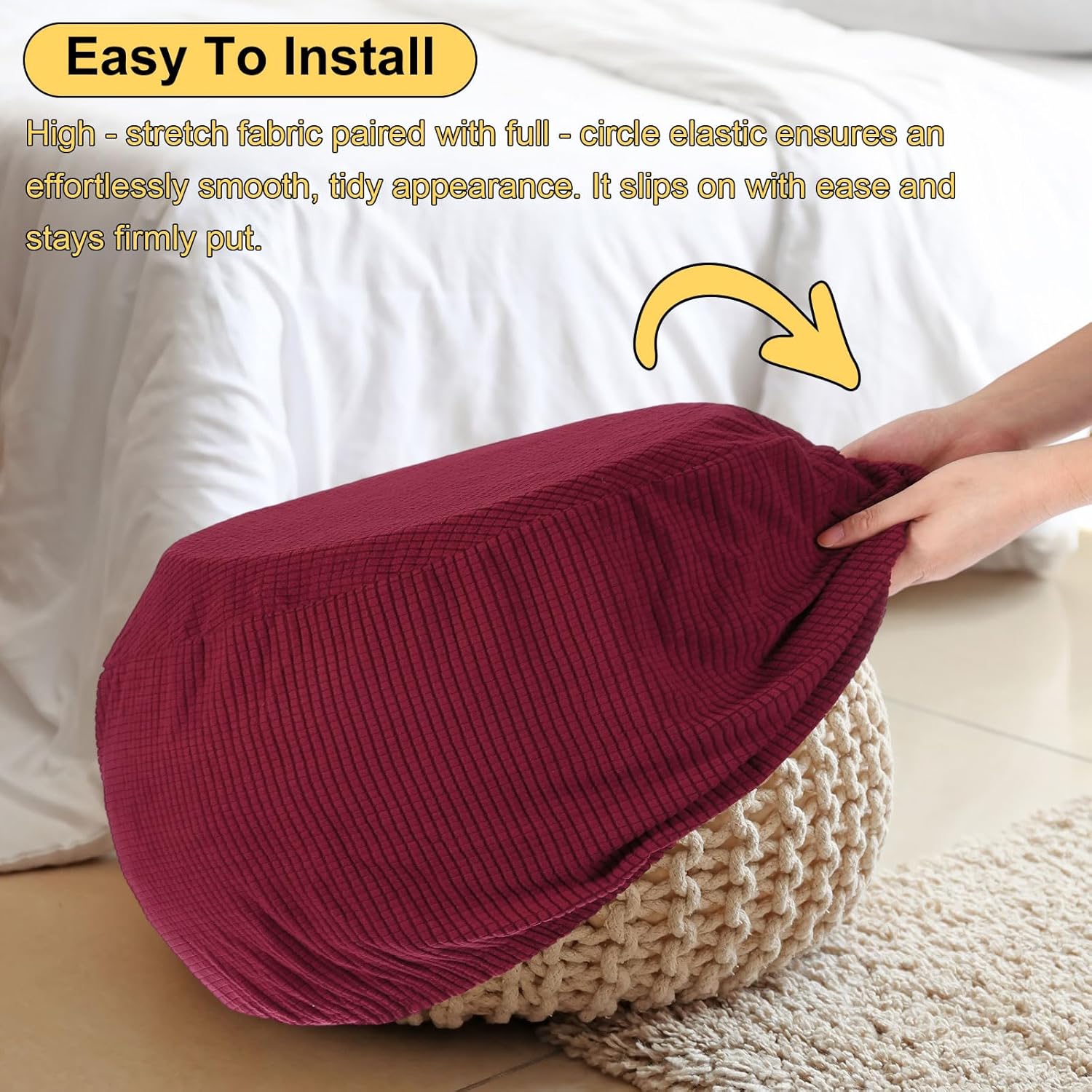 uxcell オットメンカバーラウンドジャカードオットメンスリップカバー、伸縮性のあるボトム付き、伸縮性のあるフットレストスツールカ