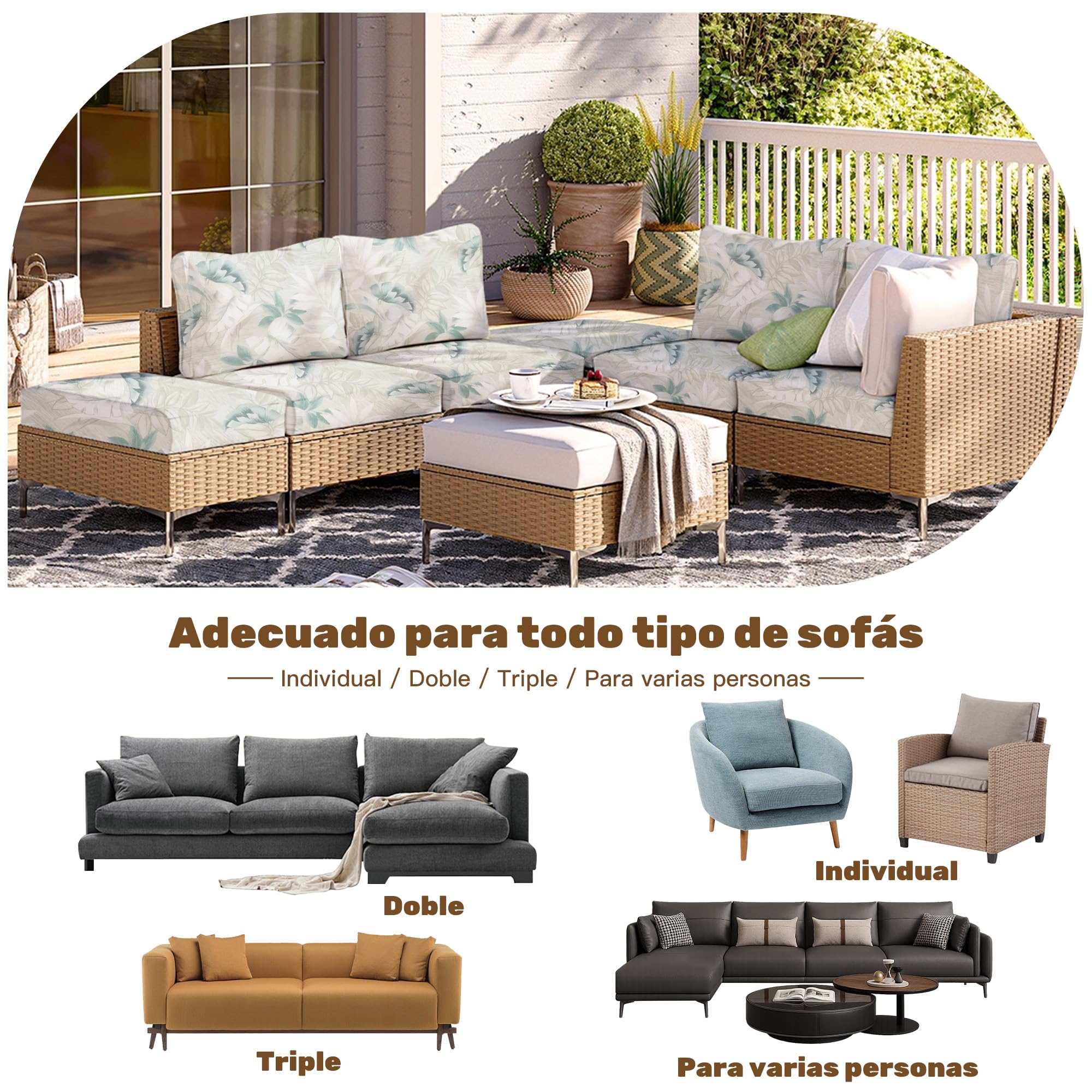Fundas Elásticas para Cojines de Sofá de Exterior - Fundas Protectoras Impermeables y Lavables para Muebles de Terraza