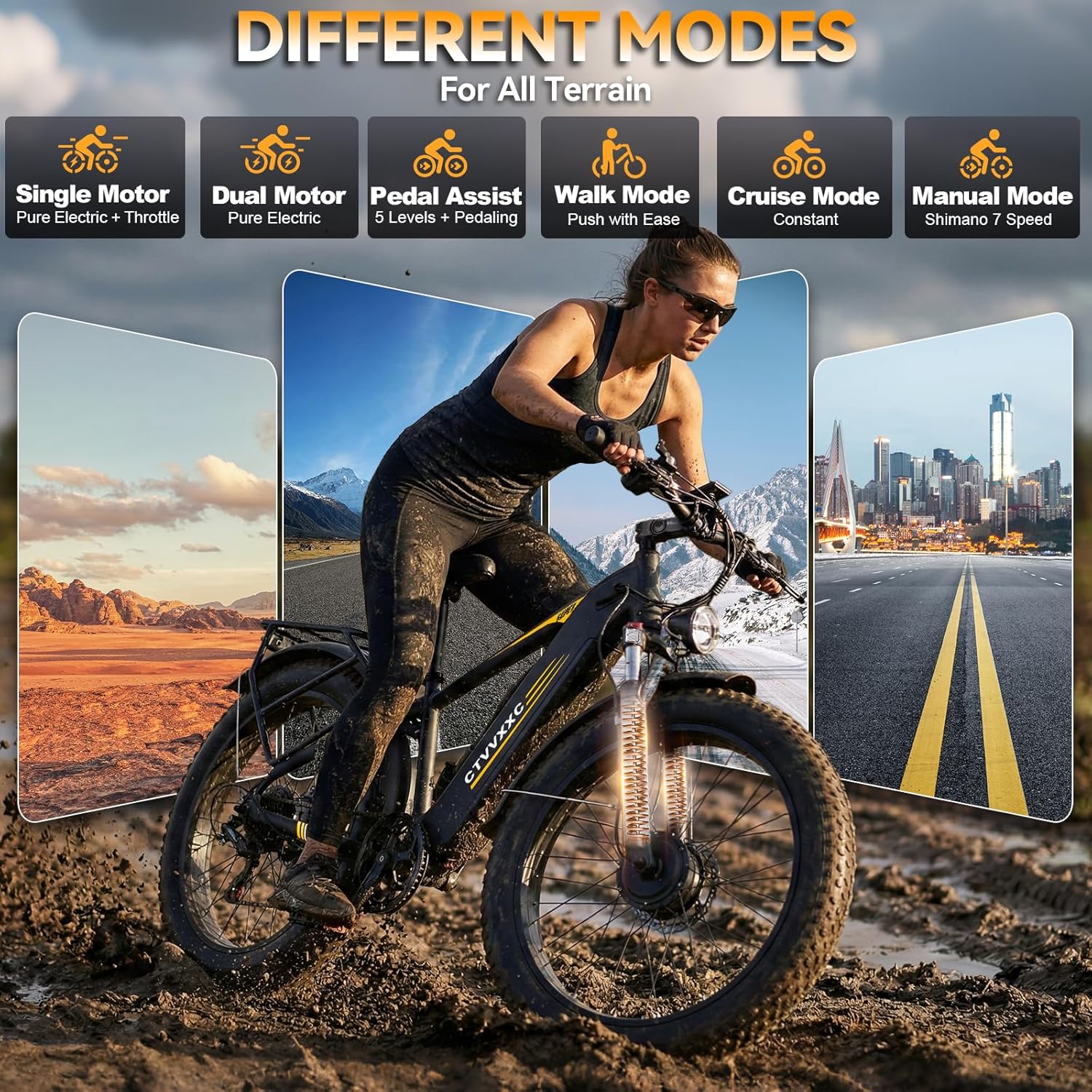 8000W Peak 45-50MPH 52V 26Ah 1352Wh Battery Dual Motor Bike for Adults, 95-105 Miles Long Range with Hydraulic Disc Brake,26”x4.0” Fat Tire Electric Mountain E Bike 7-Speed Gear Lockable Suspension