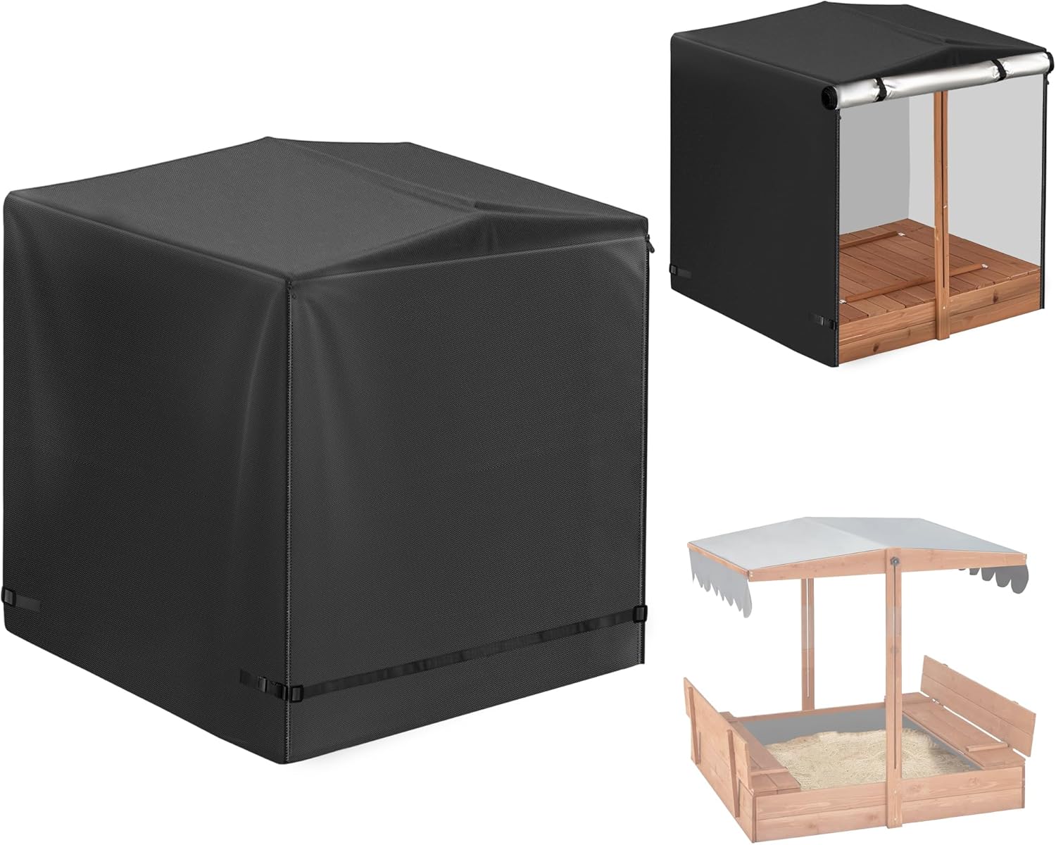 Wood Sandbox Cover 48" W x 48" D x 48" H 600D Heavy Duty Waterproof Suitable for Children's Wooden sandboxes with Canopy Black (Sandbox not Included)