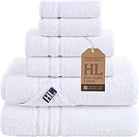 Hawmam Linen 6-Piece Turkish Cotton Bath Towel Set - Soft, Absorbent 580 GSM White: 2 Bath, 2 Hand, 2 Washcloths