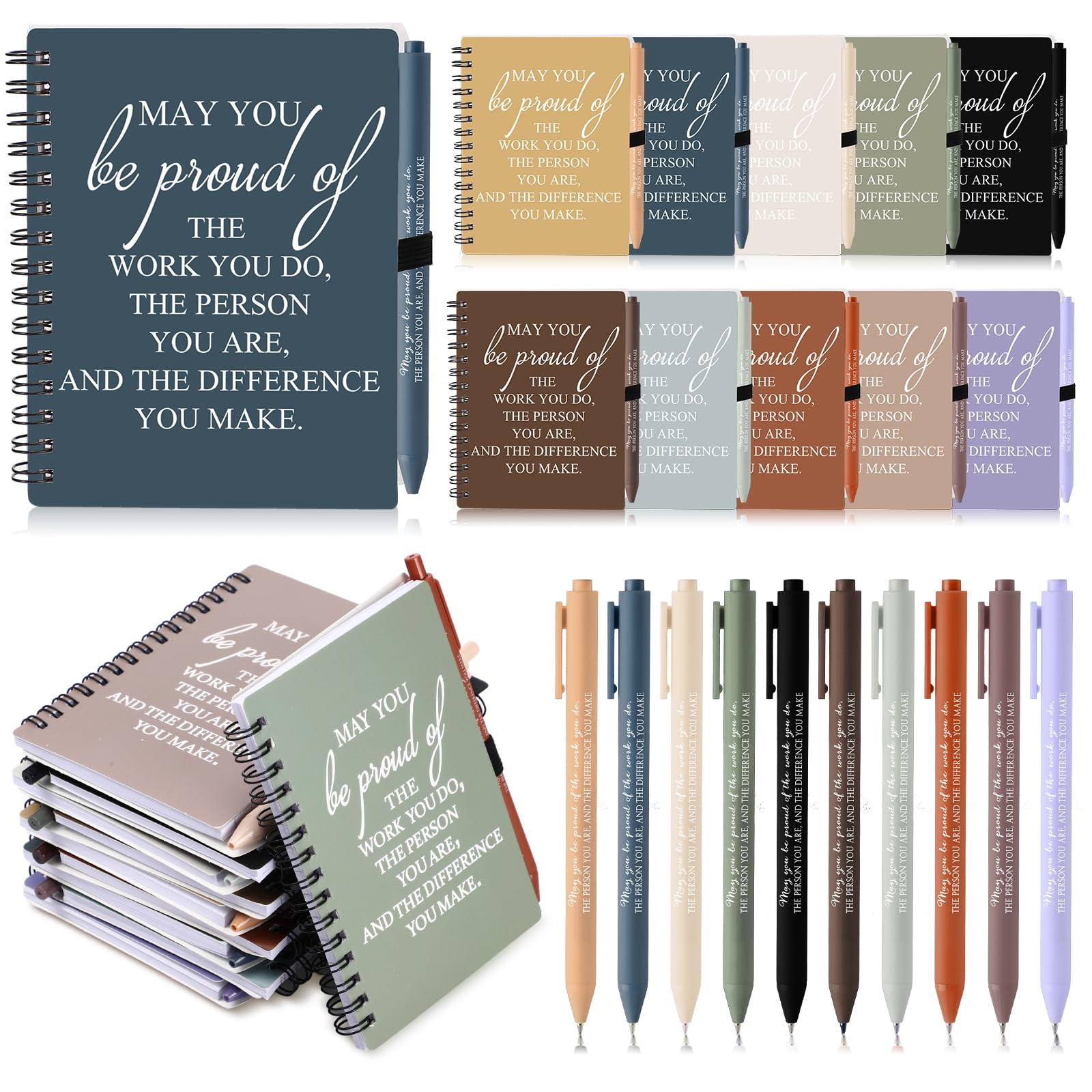 Honoson Set di 50 quaderni di apprezzamento per i dipendenti, con penna a sfera, mini quaderno a spirale ispirazione, regalo di ringraziamento per Natale, per dipendenti, colleghi, insegnanti (colori