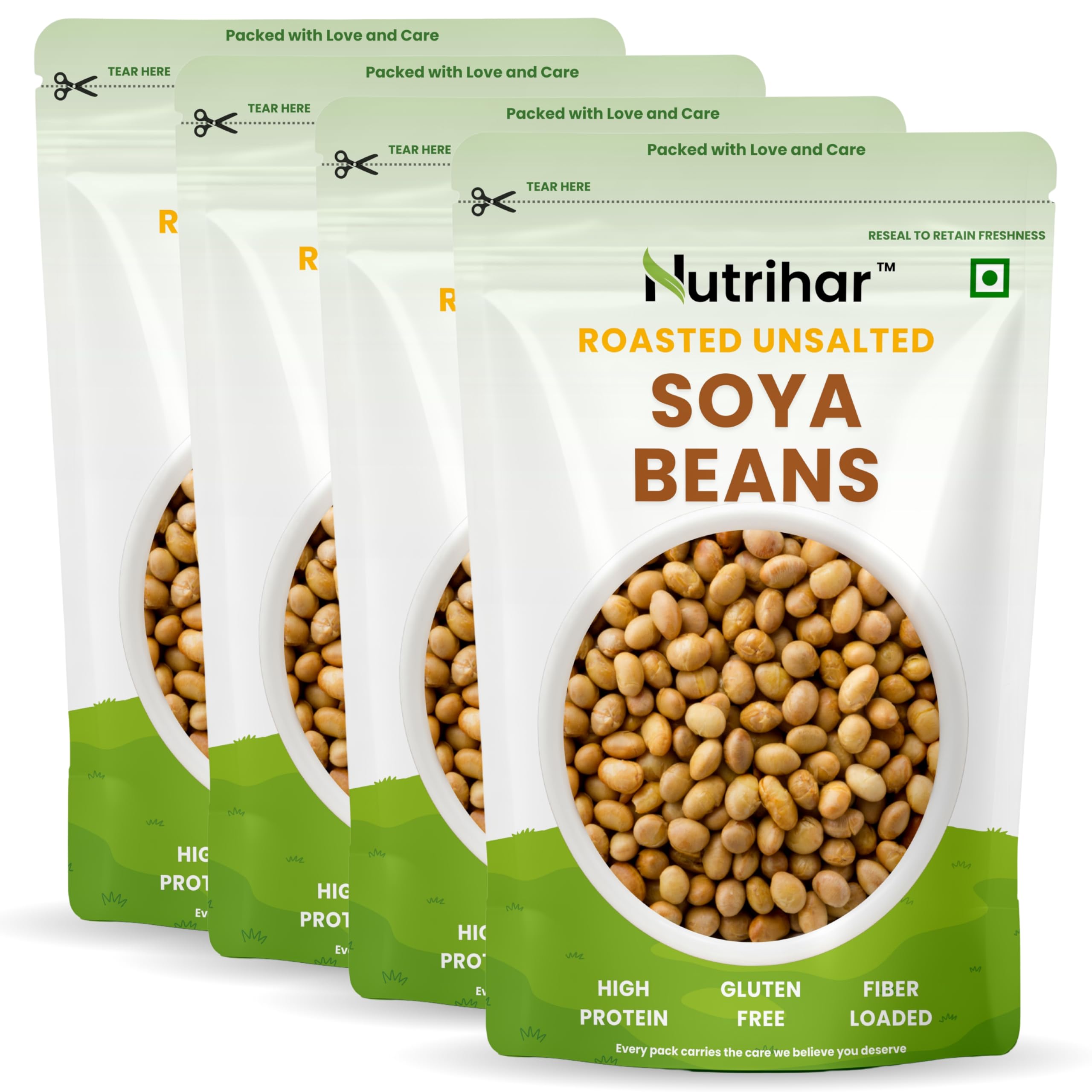 Nutrihar Roasted Soyabean 1kg | Unsalted Soya Nuts | High in Protein, Healthy Snack Soy Nuts