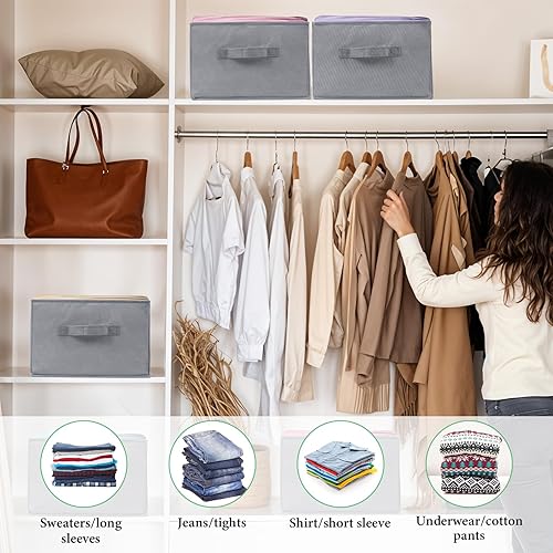 Miniatura 5 de Paquete de 6 organizadores de ropa grandes para armario, 7 rejillas, organizador de ropa plegable con asa, organizador de armario para jeans,