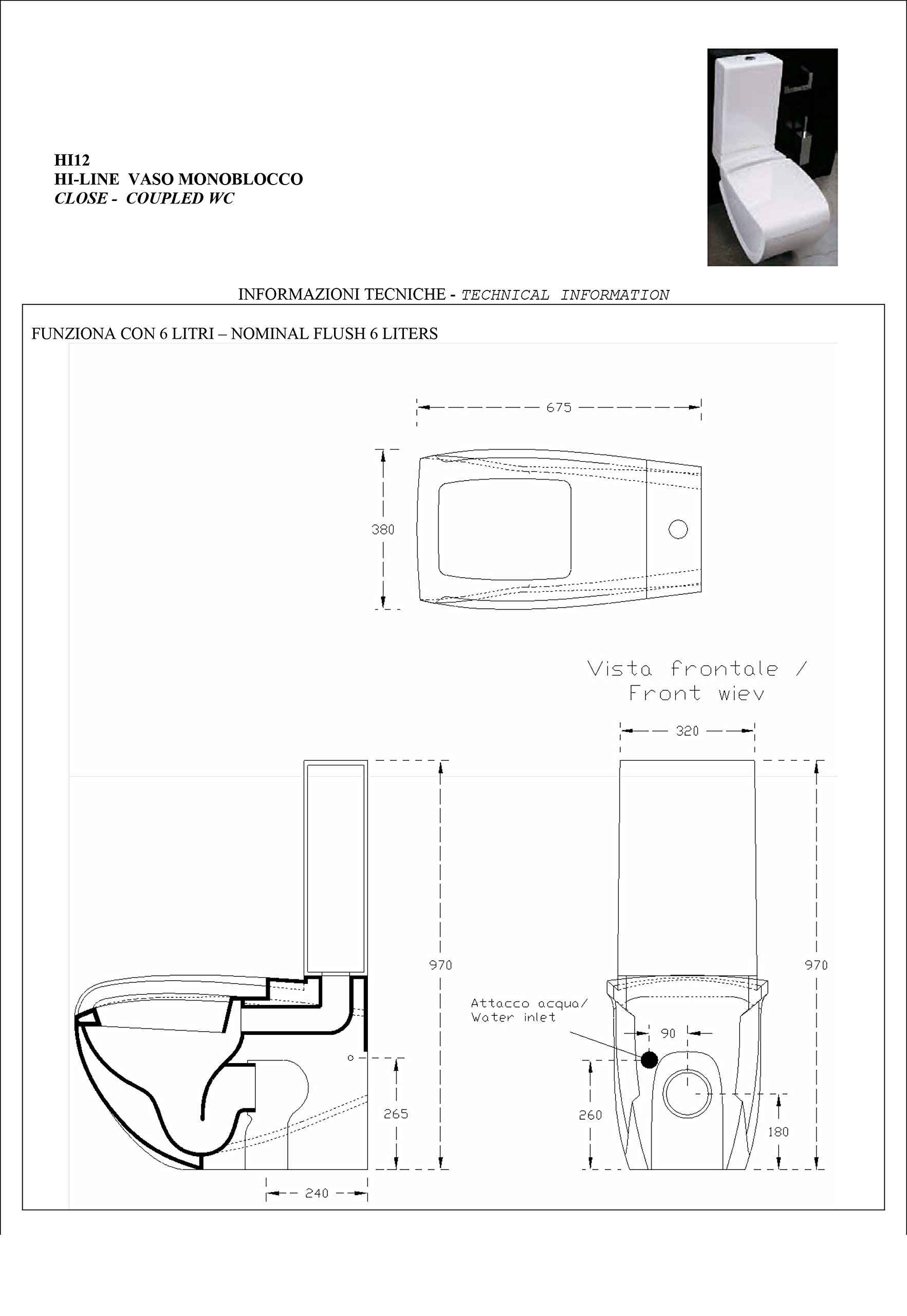 Vaso Wc Bagno Monoblocco Moderno Design Hi Line in ceramica bianco COMPLETO