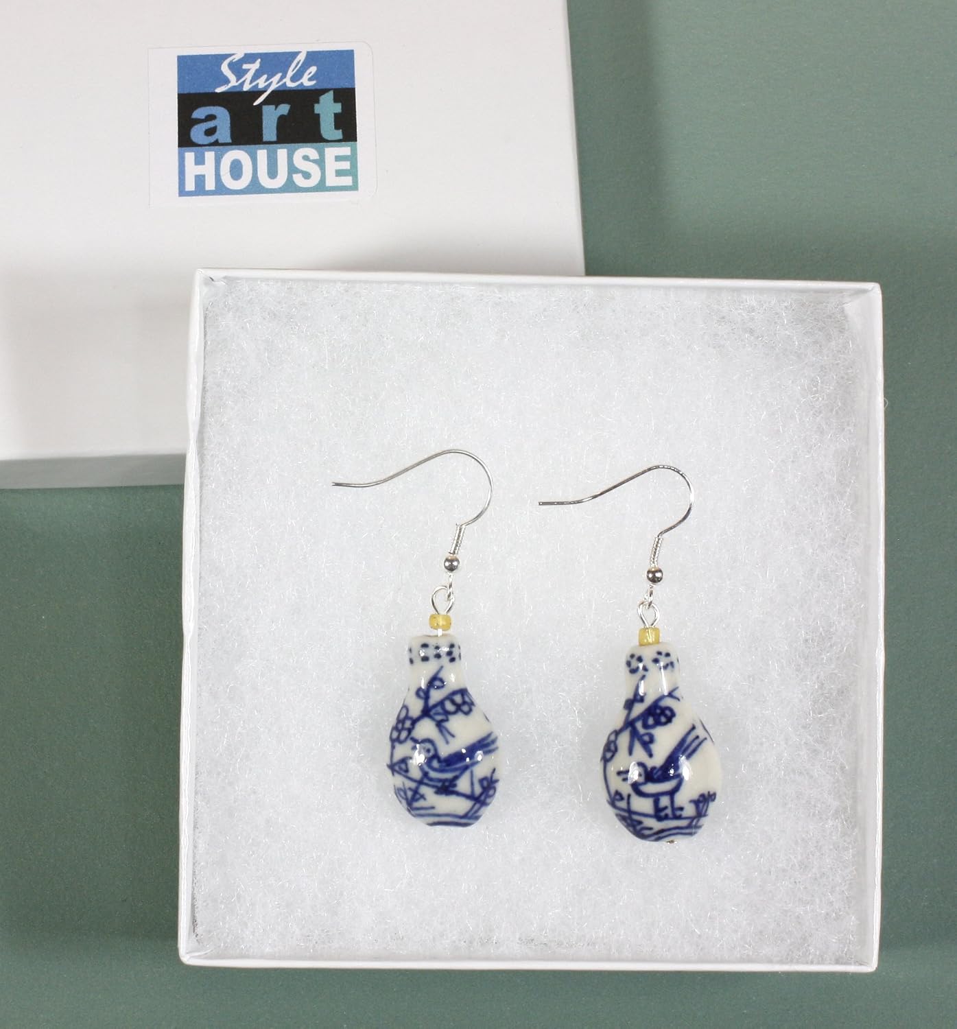 "Little Pottery" Dutch Blue Porcelain Earrings, Dangle 2.0 Inches