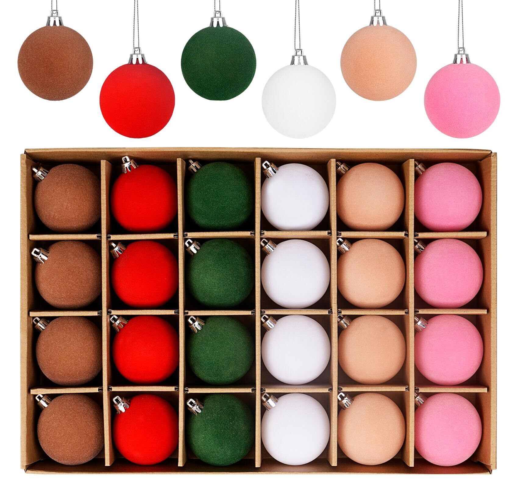 20 Boules De Noël En Velours Floqué Vert - 3 Tailles (4,6,8 Cm), Avec Crochets, Pour Sapin Et Déco