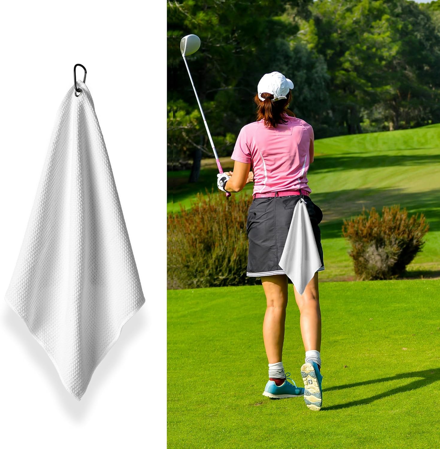 Mile High Life Microfiber Towel 3 Pack, 16" X 16", Waffle Pattern Design with Carabiner Clip, Super Absorbent, Small Towels, Golf Bag Accessories for Men and Women, Gift (White) - Image 6