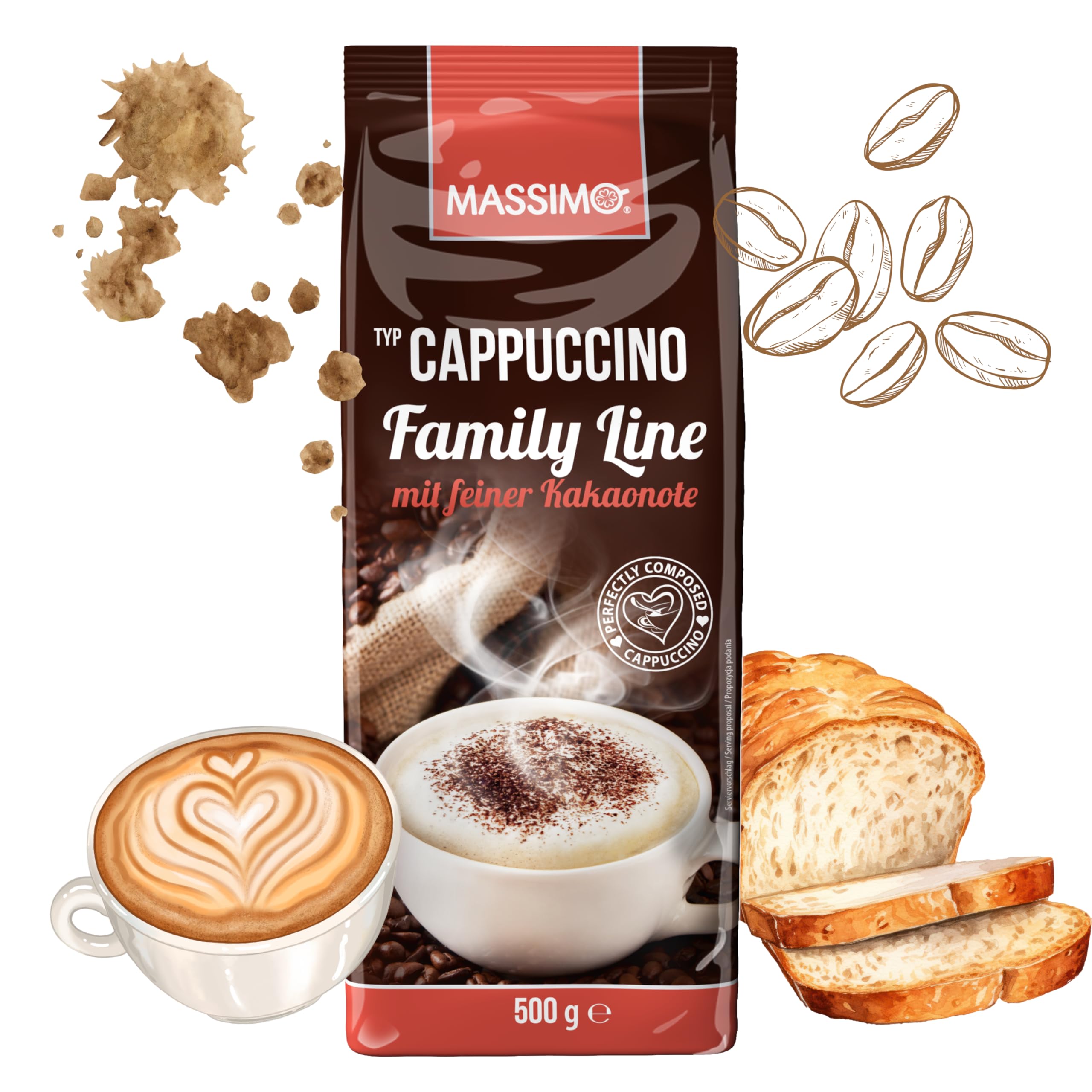 Massimo Cappuccino Family Line z delikatną nutą kakaową 10 x 500 g opakowanie ekonomiczne - pyszne cappuccino instant z nutą palonego kakao