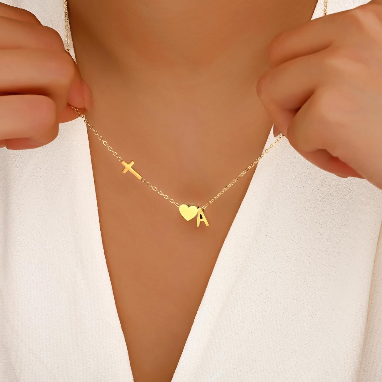 Initial Heart Necklace for Women with Cross, 18K Gold Plated Heart Initial A-Z Pendant | Dainty Cute Cross Necklaces | Trendy Tiny Gold Letter Necklaces Jewelry Gifts for Women - Image 4