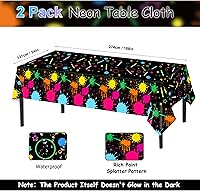 Vista 3 de Suministros de fiesta de neón que brillan en la oscuridad, manteles de neón para fiestas, vajilla de fiesta brillante, vasos, platos y servilletas