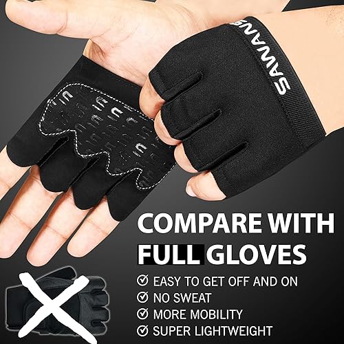 Miniatura 2 de SAWANS Guantes de entrenamiento antideslizantes para hombres y mujeres, levantamiento de pesas, gimnasio, ejercicio, fitness, negro, minimalista,