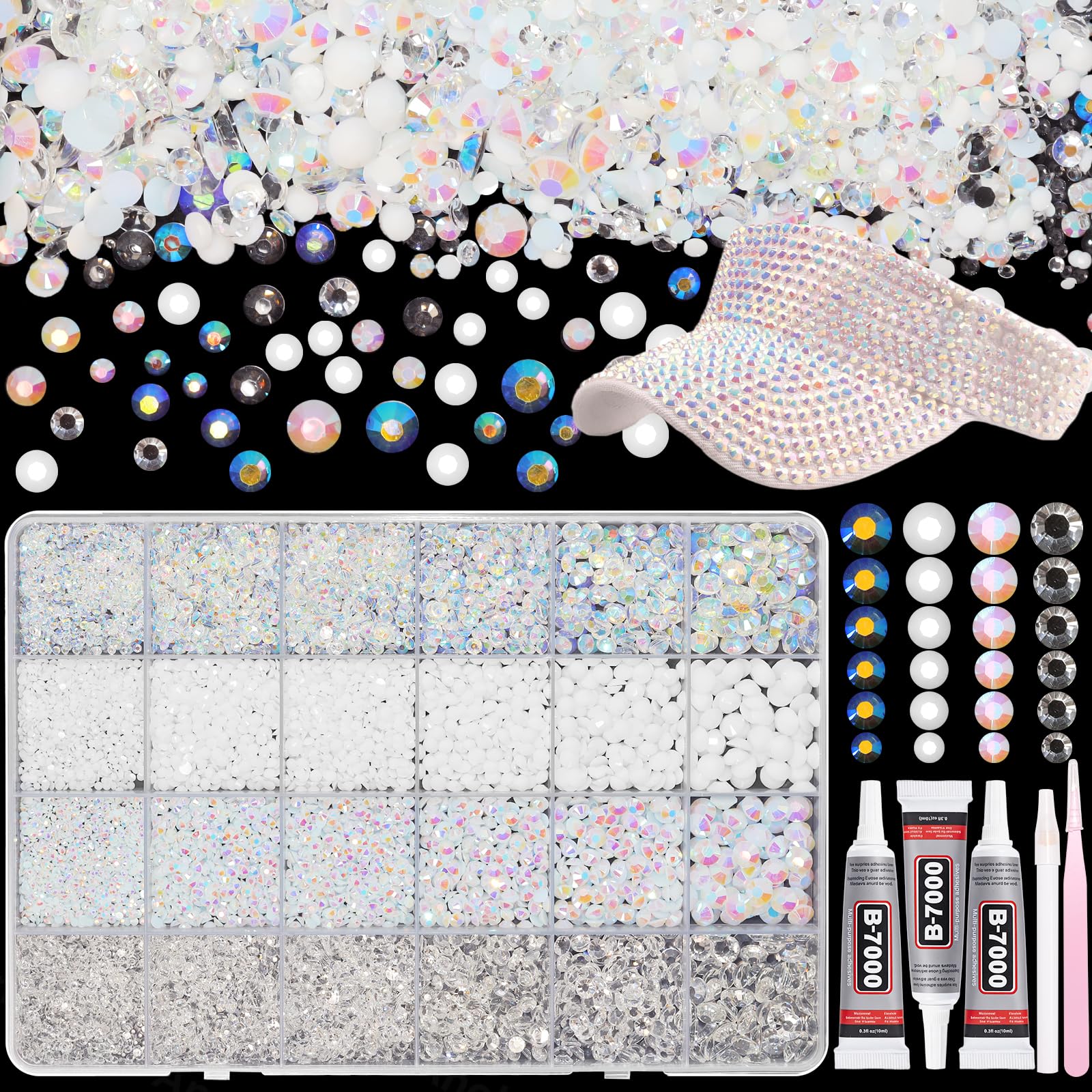 Photo 1 of 26000PCS White Resin Flatback Rhinestones for Crafting, Bedazzling Kit