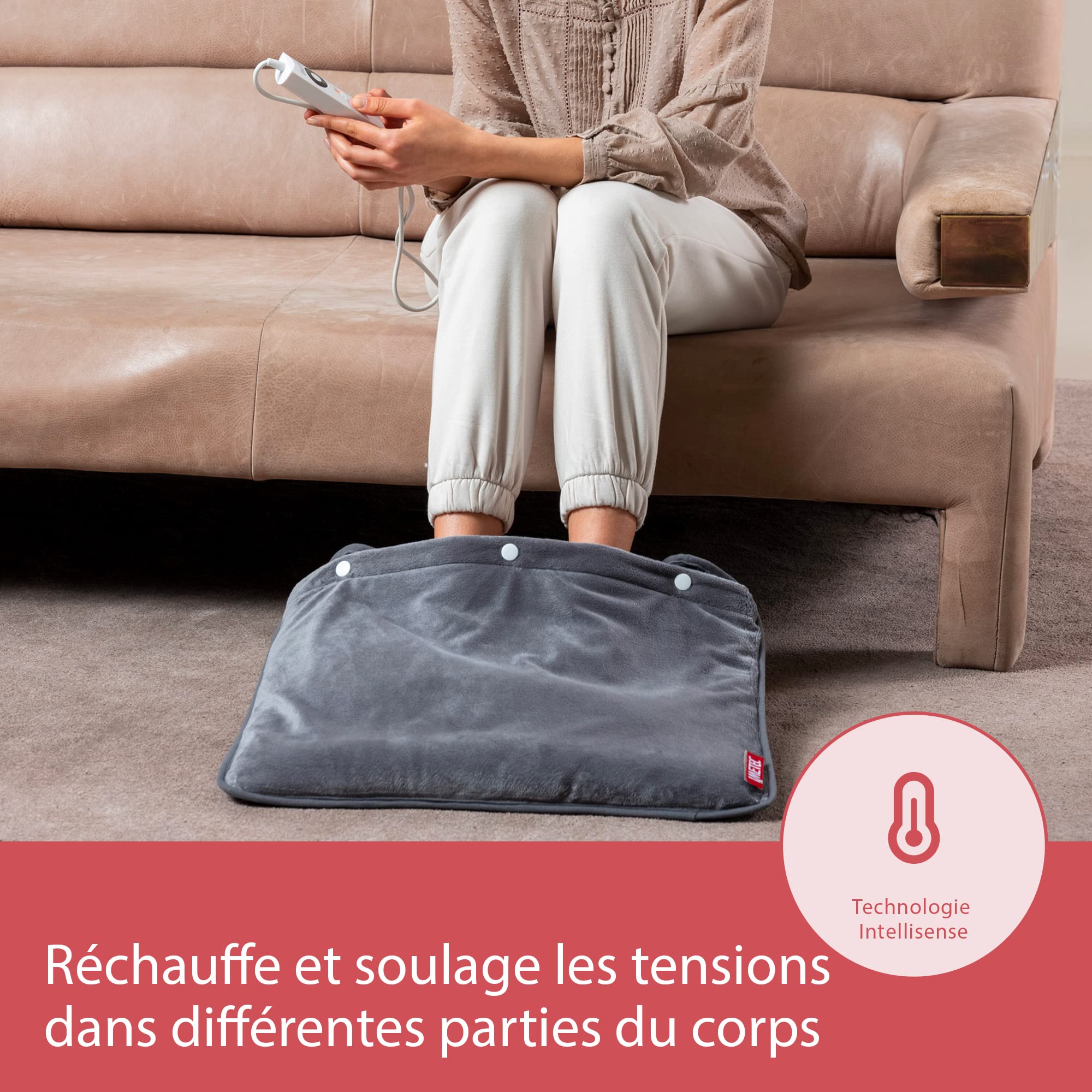 Imetec Intellisense Chauffe Pieds Électrique 52x54 cm - Tissu Doux Sherpa, 5 Températures, Arrêt Automatique - Sécurité Electro Block Anti Surchauffe, Chauffage Rapide, Housse Lavable en Machine