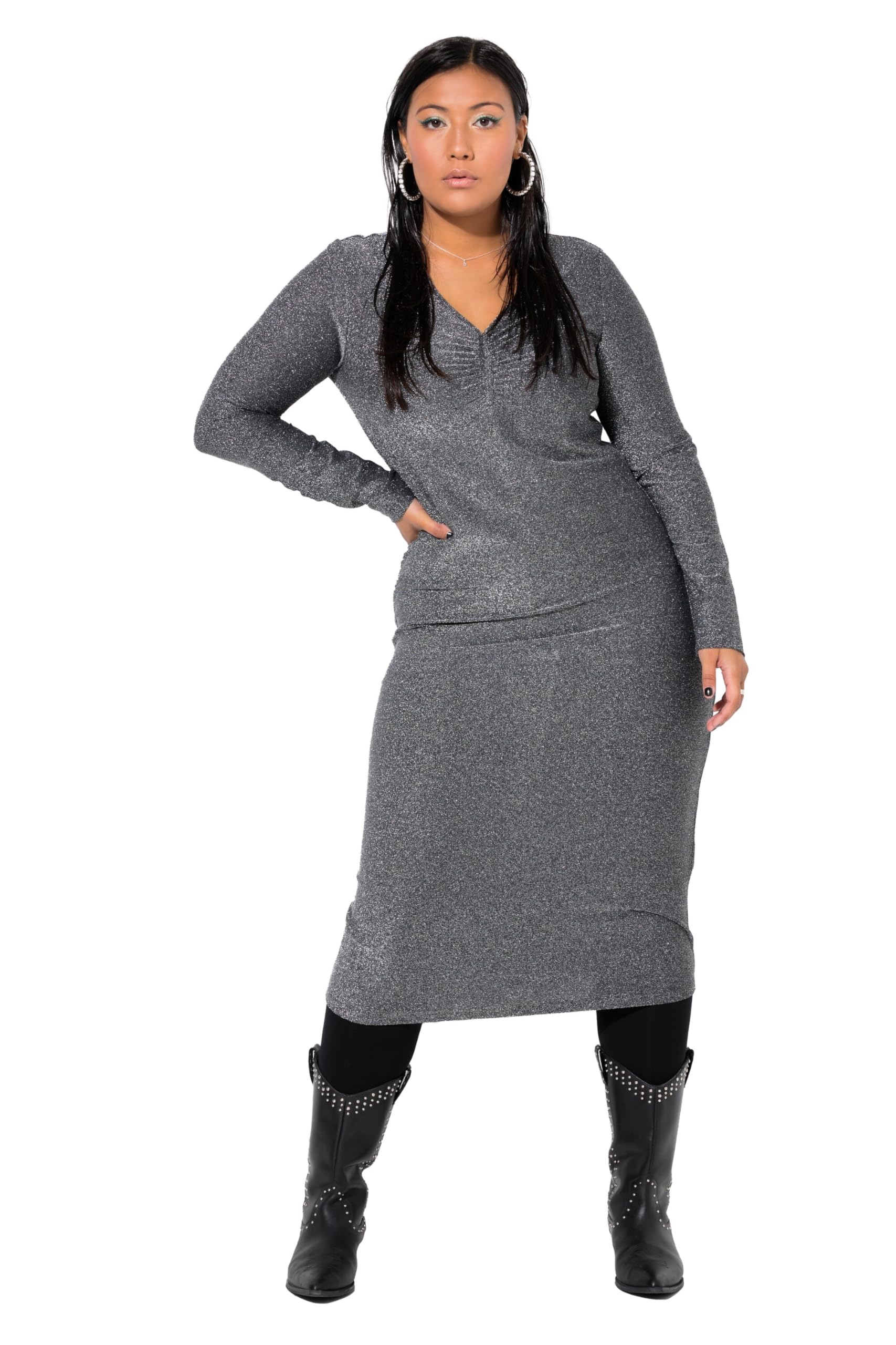 Studio Untold Damen große Größen Übergrößen Plus Size Midikleid, Glitzer, A-Line 836230