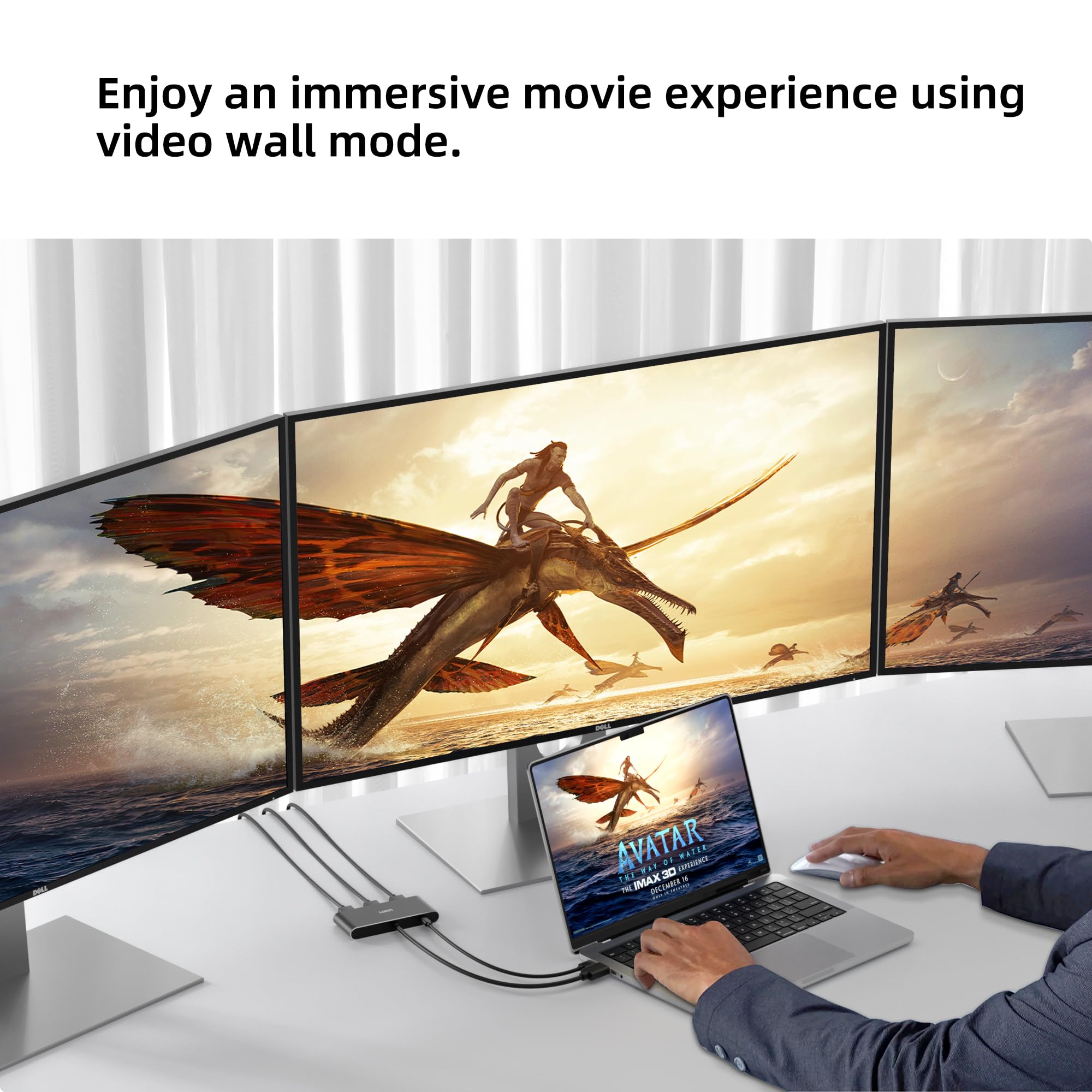 3-portowy DisplayPort 1.4 na 3 HDMI rozgałęźnik potrójny 4K 60 Hz monitory pojedynczy 8K, Dual 4K 120Hz DP na 3X HDMI Multi Monitor MST Hub 1,5 ft (45 cm) Windows