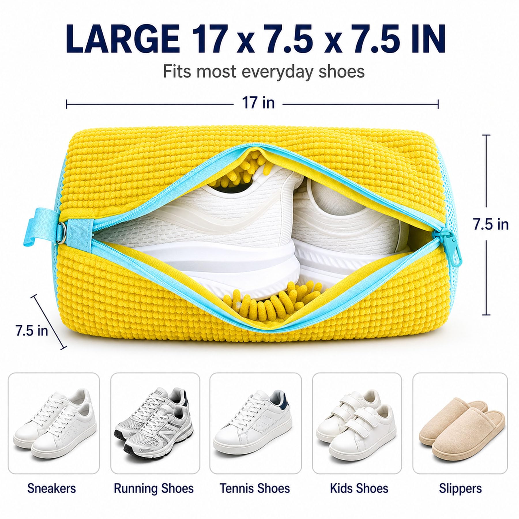 Bolsa XXL para lavadora de zapatos, 360° de profundidad, limpia y protege, 7 piezas reutilizables y duraderas con cremallera, incluye bolsas de malla para lavandería y brasier para lavadora y secadora