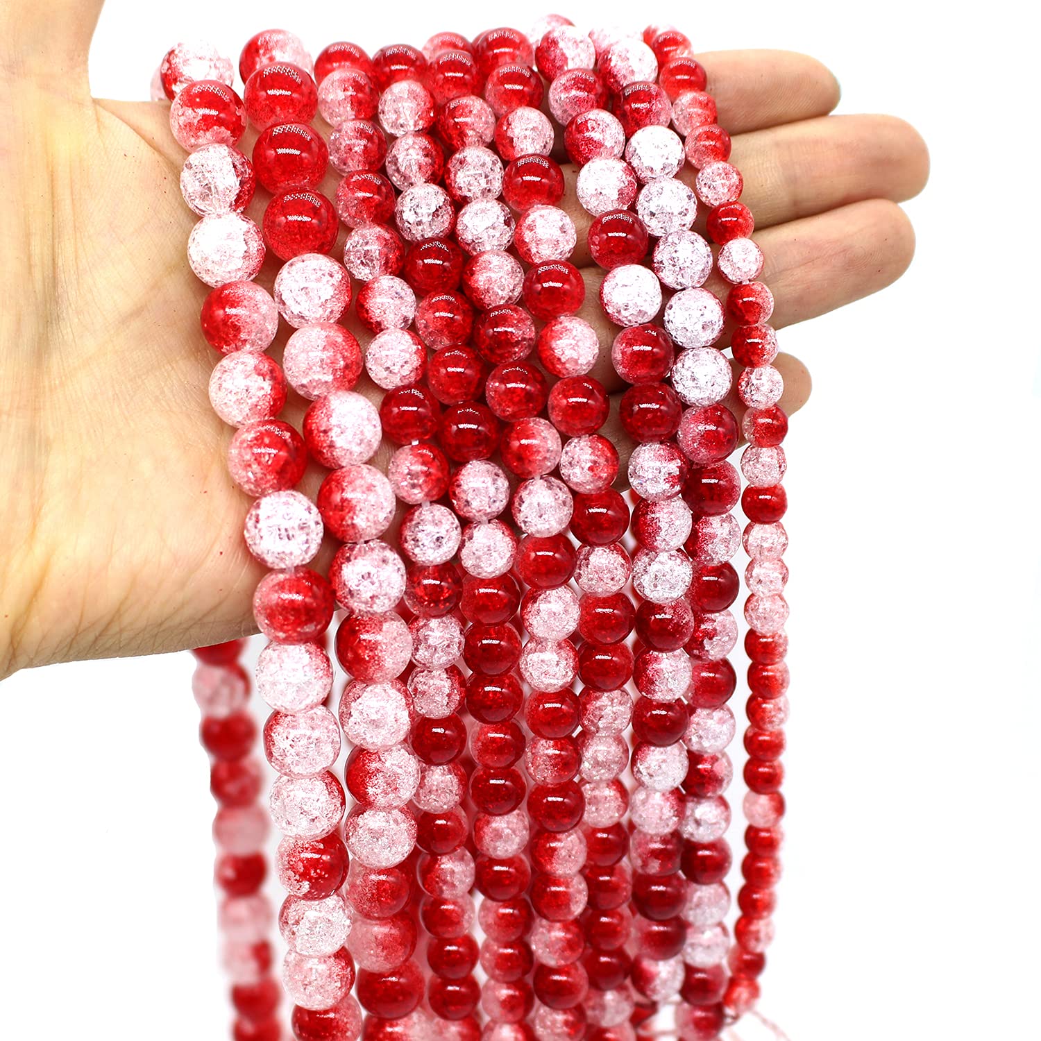 Oameusa 12mm Red White Popcorn Crystal Natural Gemstone Loose Agate Stones Beads for DIY Bracelets Necklace Earring Jewelry Making Supplies About 30-32Pcs 15inches/Strand