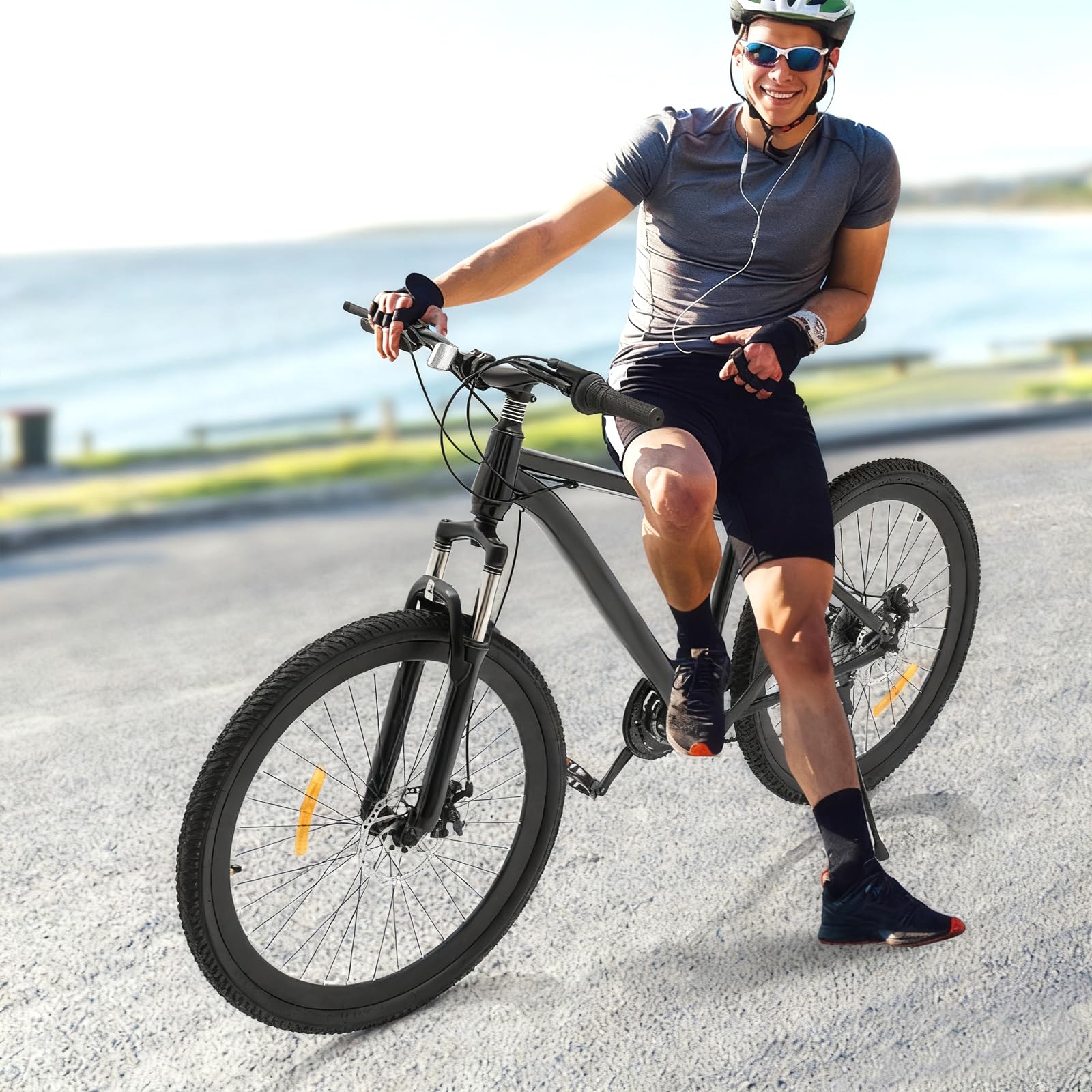 Bicicleta de montaña Hardtail de 26 pulgadas, bicicleta para adultos con frenos de disco de 21 velocidades, horquilla de suspensión, marco de acero resistente y luces LED para adultos