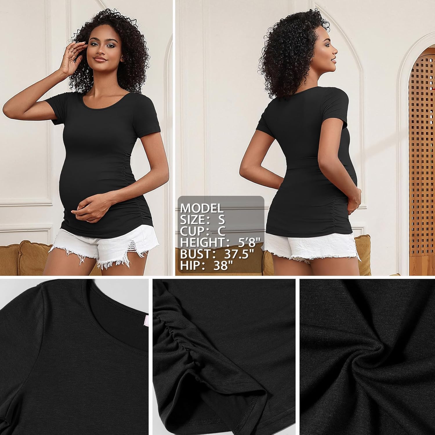 Bhome Maternity Shirt Short Sleeve Tshirt Summer Layering Pregnancy Tee - Image 4