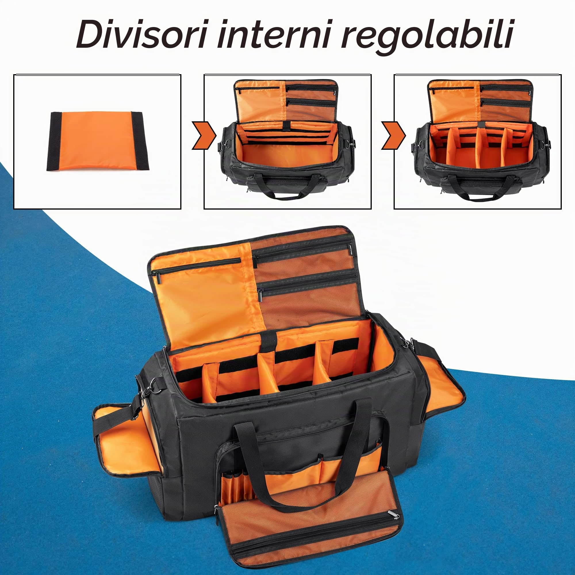 DSLEAF Borsa da ginnastica e borsone da viaggio, borsa da palestra con 3 divisori regolabili e tracolla per scarpe, abbigliamento e laptop, Nero, Borsa da viaggio