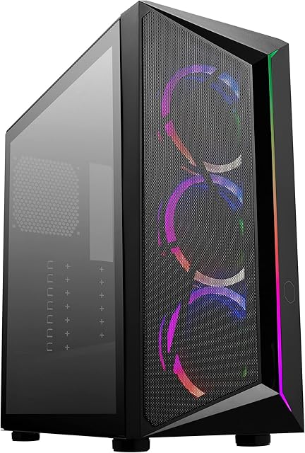 Cooler Master CMP 510 PC Case - Mid-Tower Chassis with ARGB Strip, Mesh Front Intake, 3 x 120mm ARGB Fans, Tempered Glass Side Panel, Versatile Cooling & Component Support, Breathable PSU Shroud