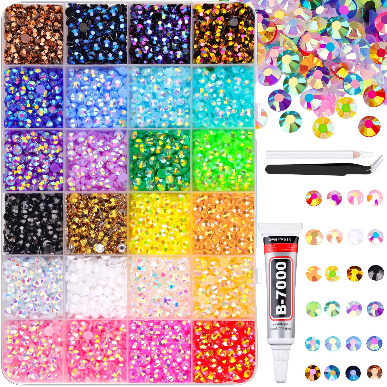 Resin Jelly Rhinestones for Crafting with B7000 Jewelry Glue, 2 Boxes Gold Flatback Crystals with 2Pcs 10ml Glue, Bedazzling Non Hotfix Gems for DIY Tumblers Clothing Shoes Manicure — view 50