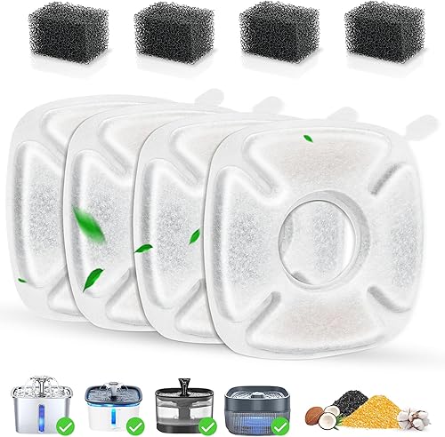 Miniatura 9 de Paquete de 24 filtros de repuesto para fuente de agua para gatos, 12 filtros de fuente para gatos y 12 esponjas de prefiltro para dispensador