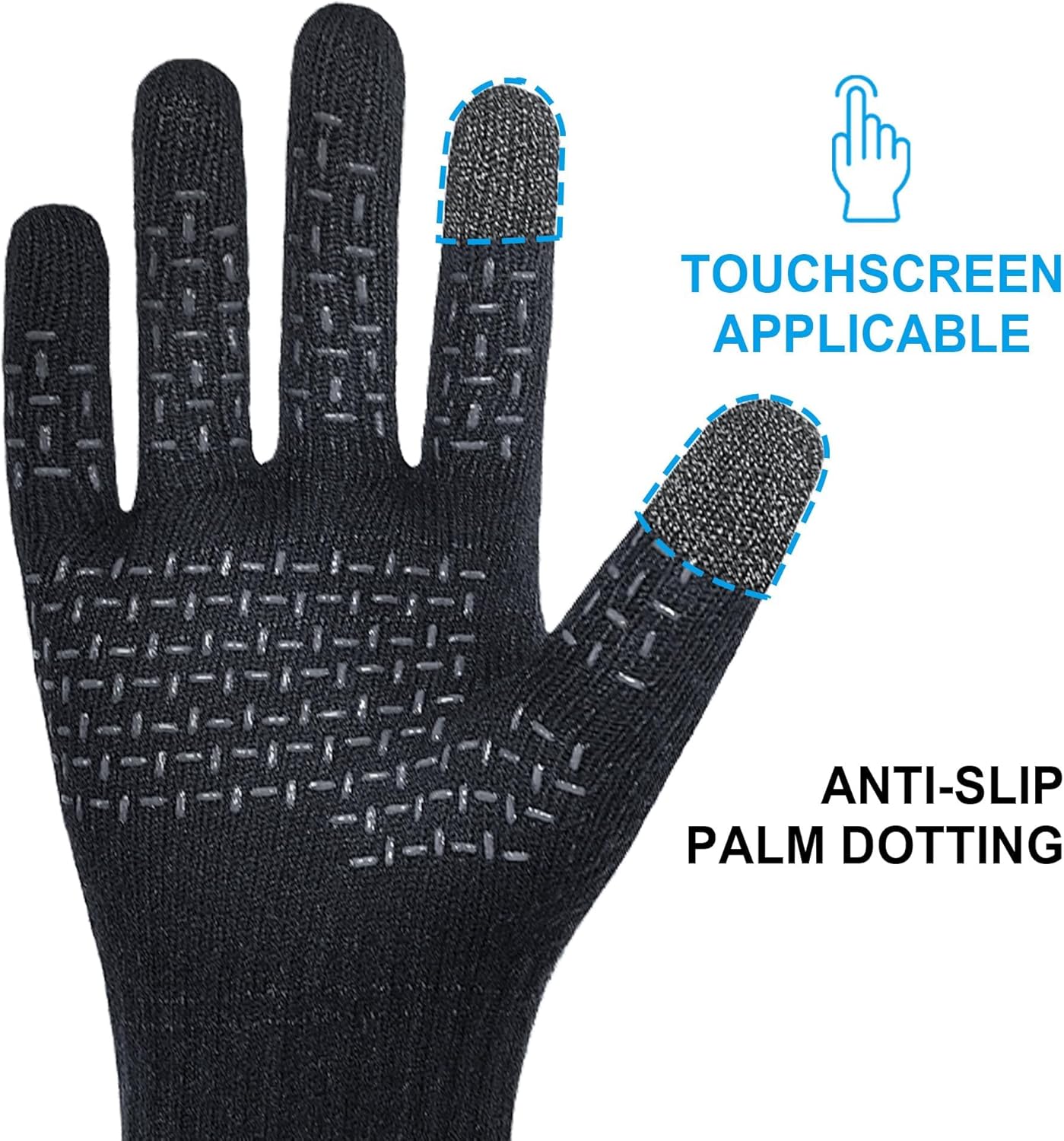 DexShell Waterproof Knit Gloves ThermFit 3.0 for Men & Women – Merino Wool, Touchscreen, Wet-Grip for Skiing Snowboarding Winter Sports, Blue Palm Dots, Unisex SM
