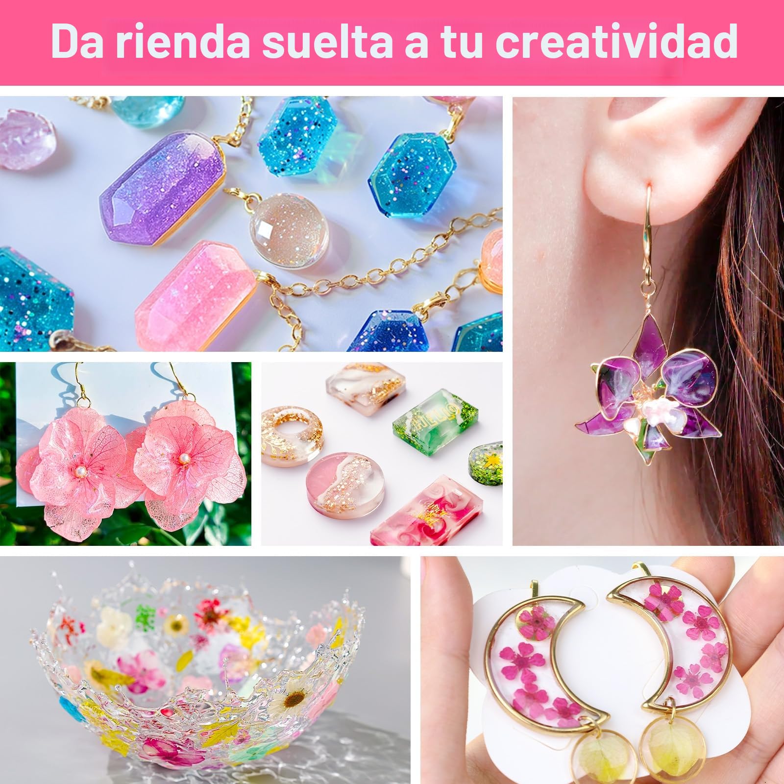 YIEHO 300g Kit Resina UV con Lámpara y Moldes, Resina Epoxi Transparente Curado UV Dura Manualidades Completo Inicial para Crear Joyas, Ideal para DIY Llaveros, Pendientes y Collares