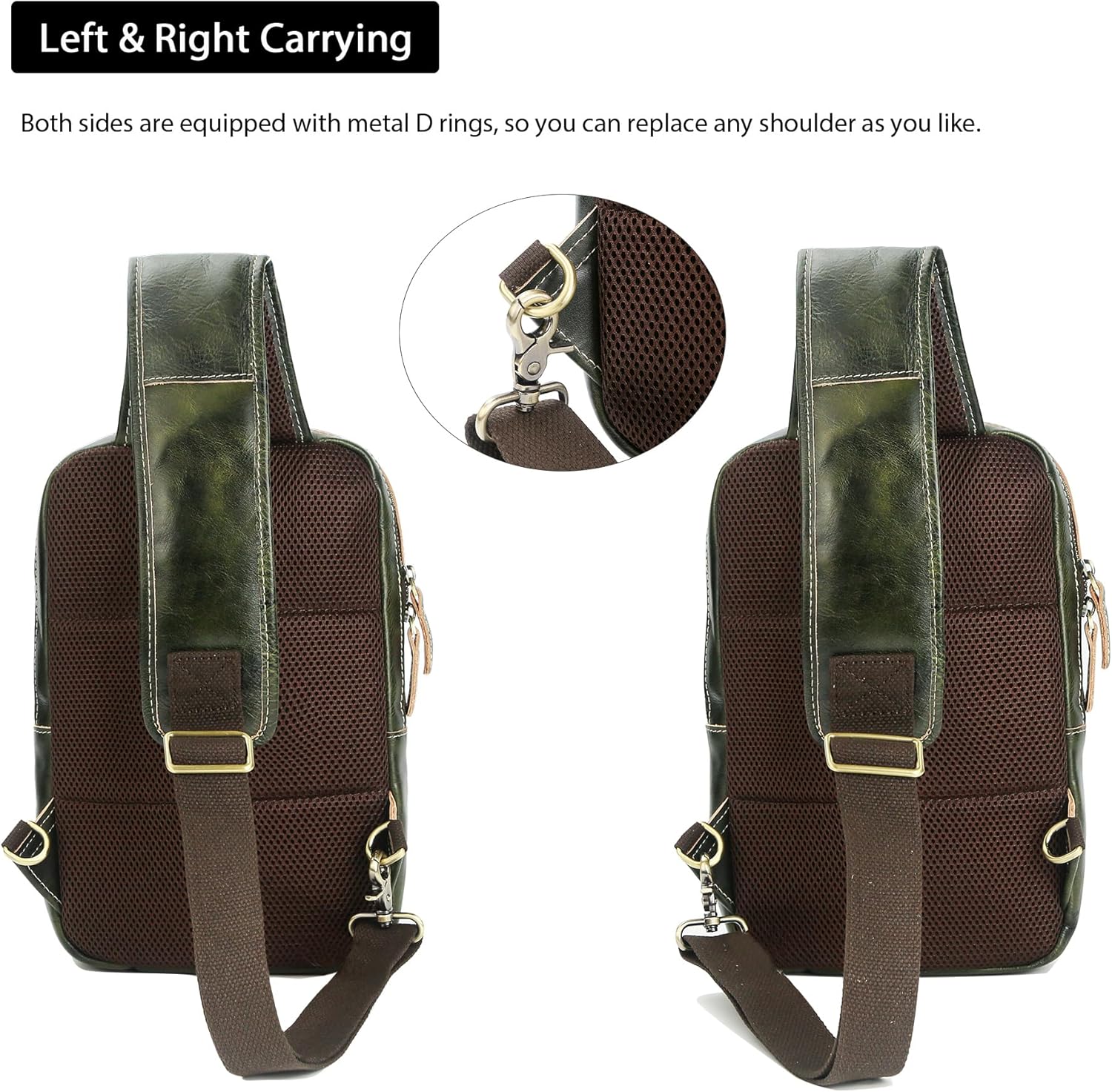 LANNSYNE Full Grain Leather Sling Bag For Men, Crossbody Chest Daypack Fits 10.5" iPad, Men’s Crossbody Bag